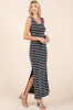 Black Striped Ribbed Sleeveless Side Slit Maxi Dress sold by Pinkblush