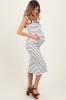 White Striped Knit Square Neck Maternity Midi Dress sold by Pinkblush