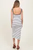 White Striped Knit Square Neck Maternity Midi Dress sold by Pinkblush