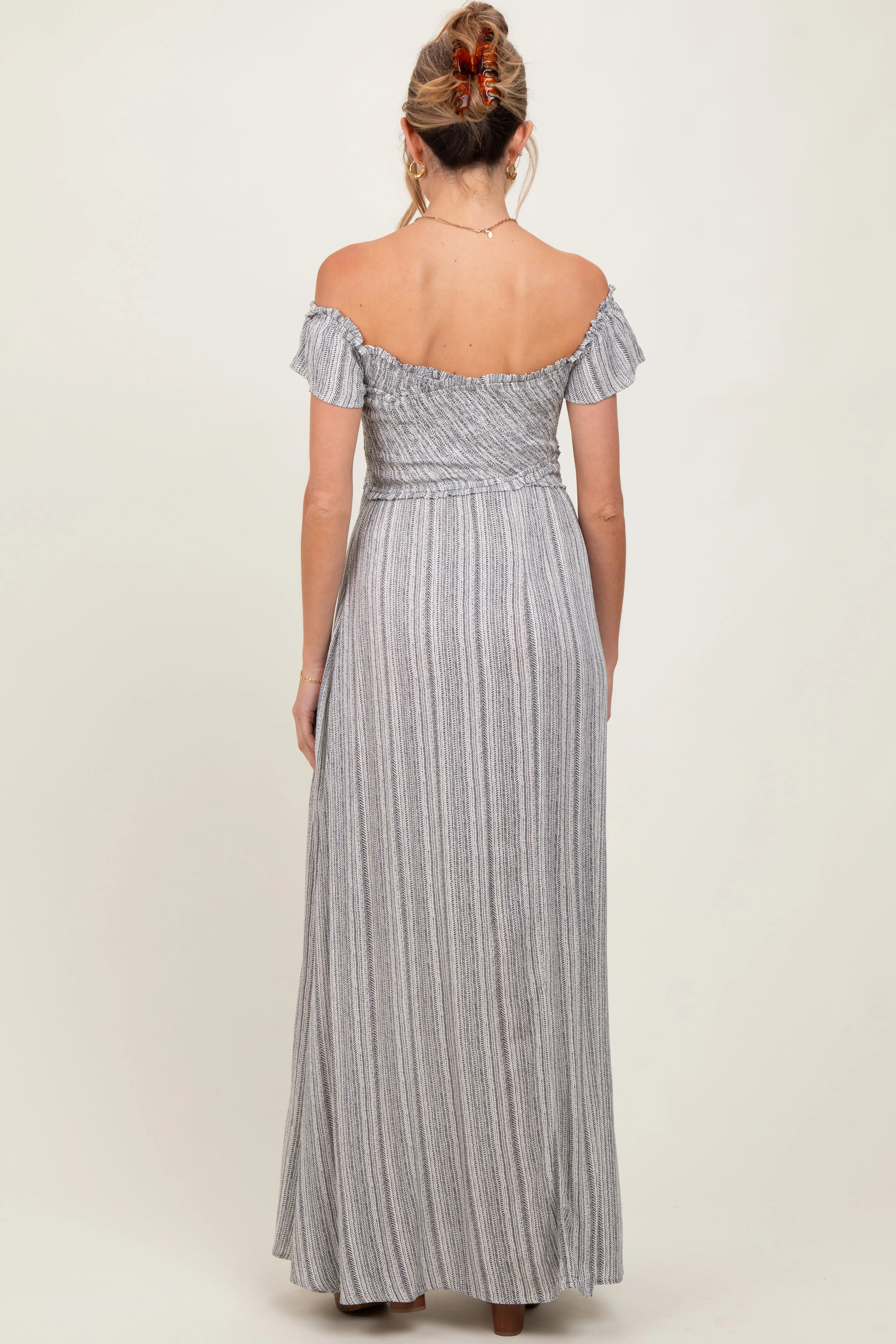 Black Smocked Top Woven Maternity Maxi Dress sold by Pinkblush product image thumbnail 3