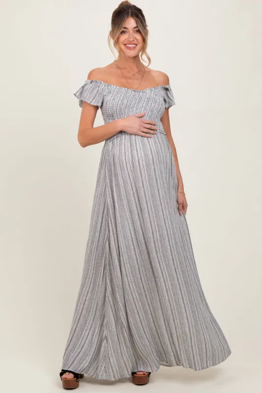 Black Smocked Top Woven Maternity Maxi Dress sold by Pinkblush