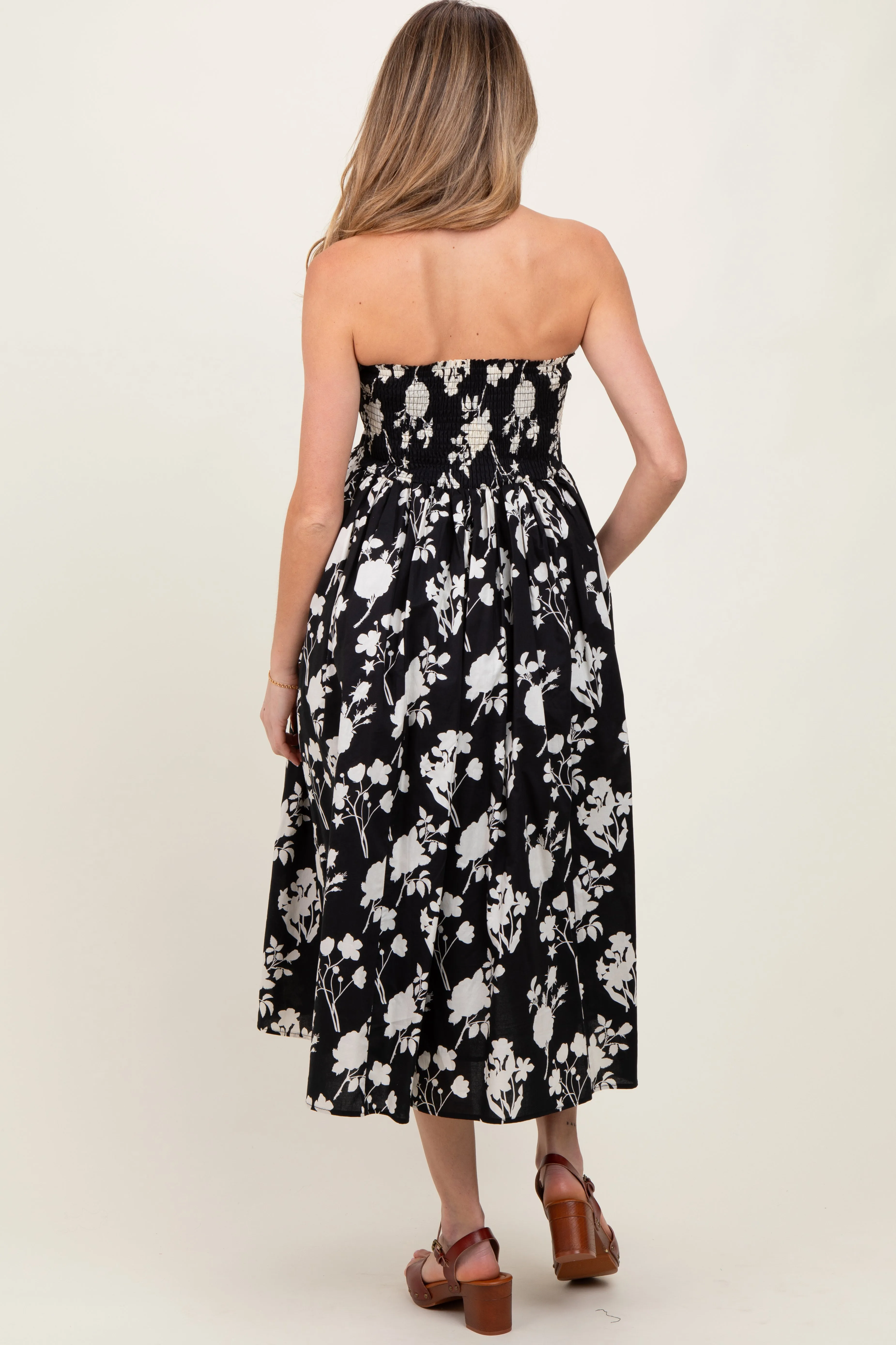Black Floral Strapless Flare Maternity Midi Dress sold by Pinkblush product image thumbnail 3