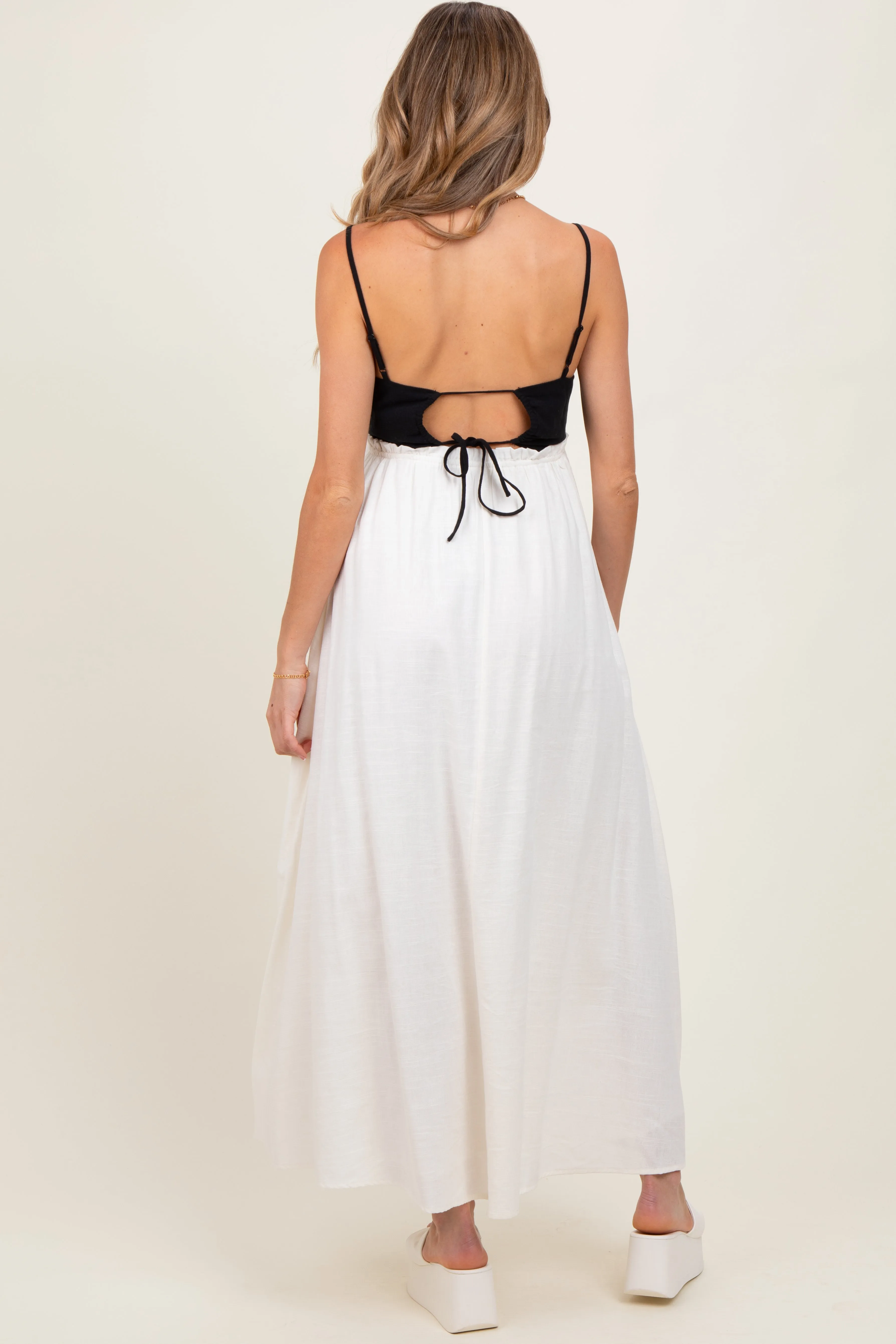 Cream Colorblock Open Tie Back Maternity Maxi Dress sold by Pinkblush product image thumbnail 3