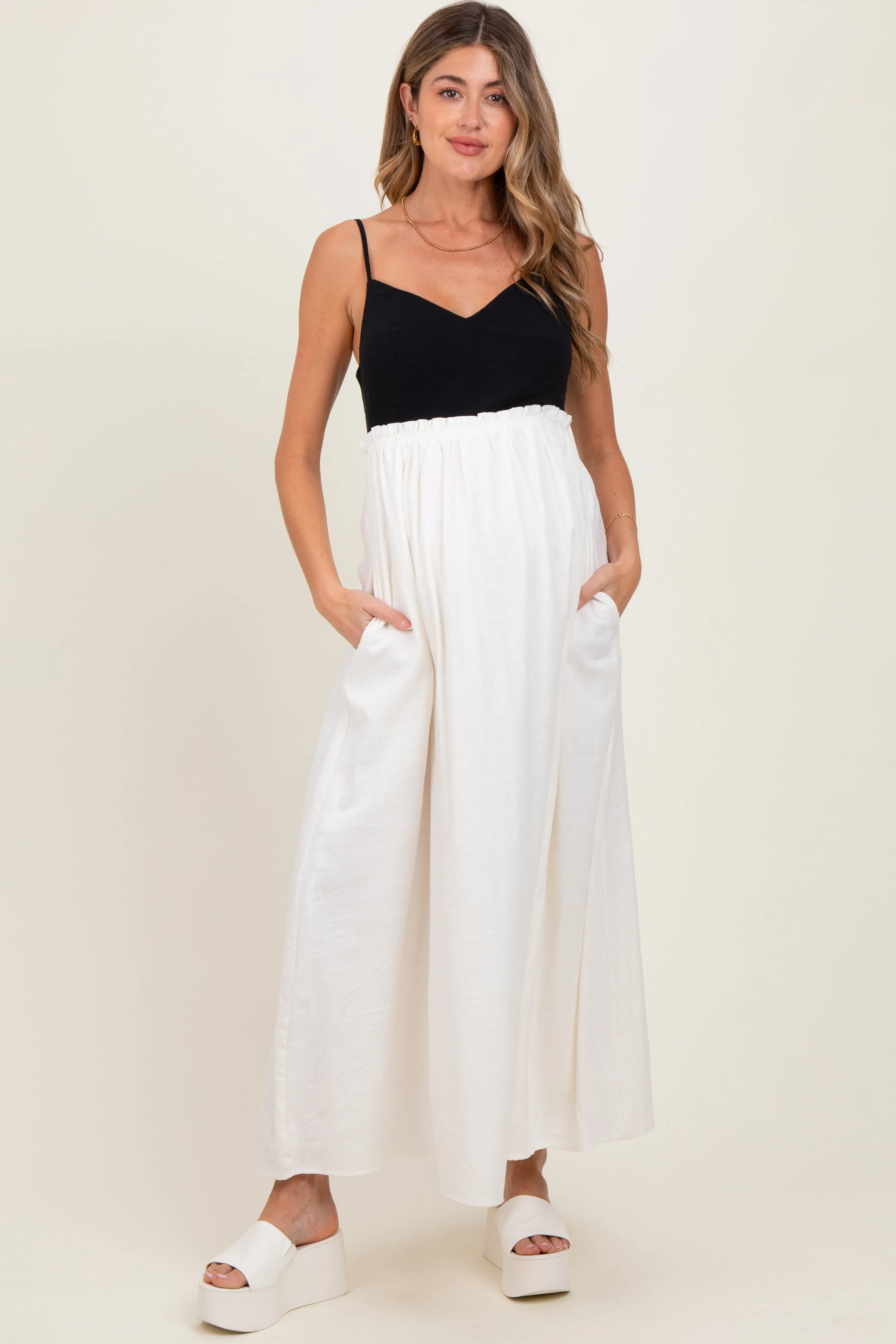 Cream Colorblock Open Tie Back Maternity Maxi Dress sold by Pinkblush product image thumbnail 2