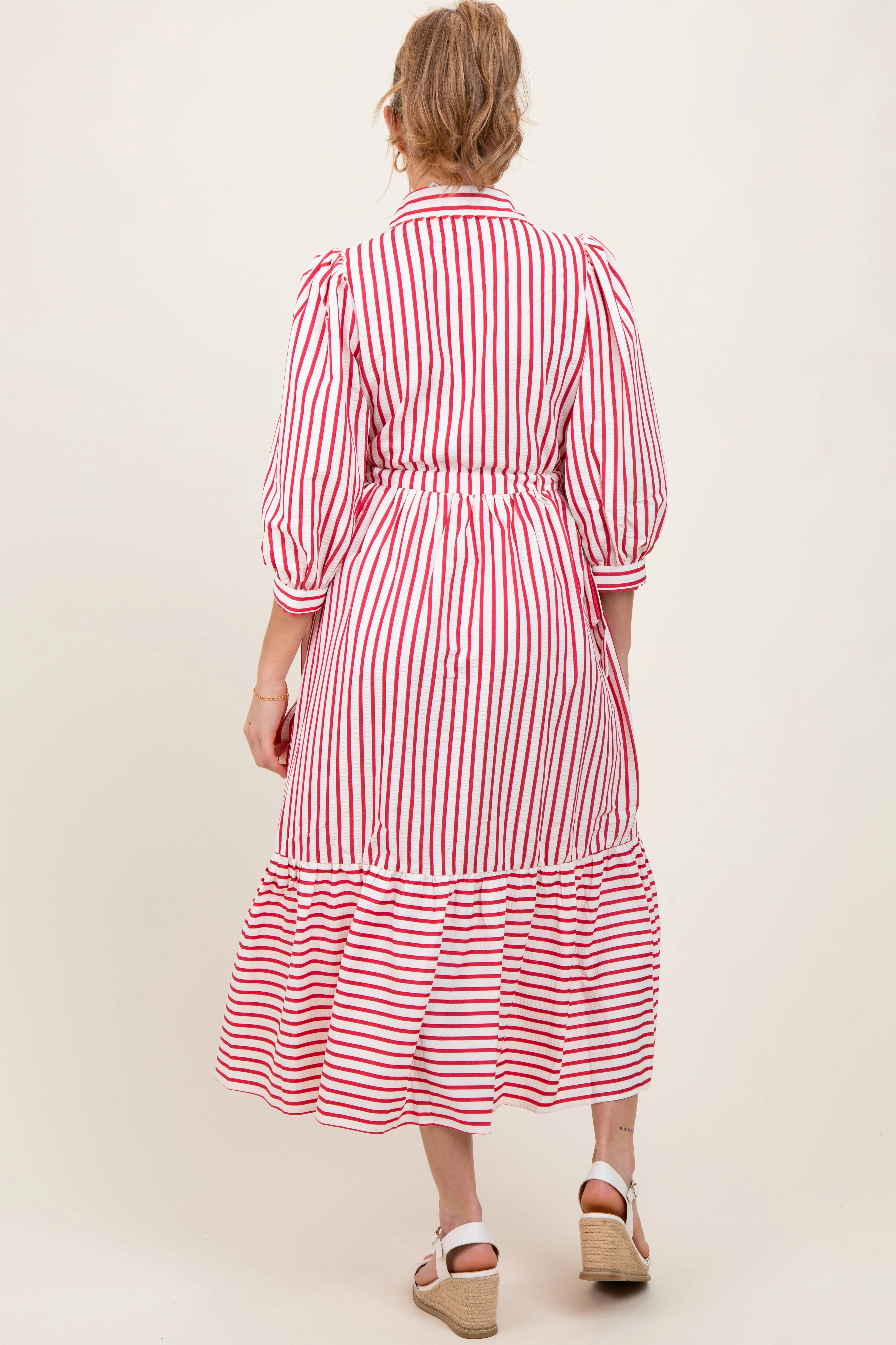 Red Striped Collar Maternity Maxi Dress sold by Pinkblush product image thumbnail 2
