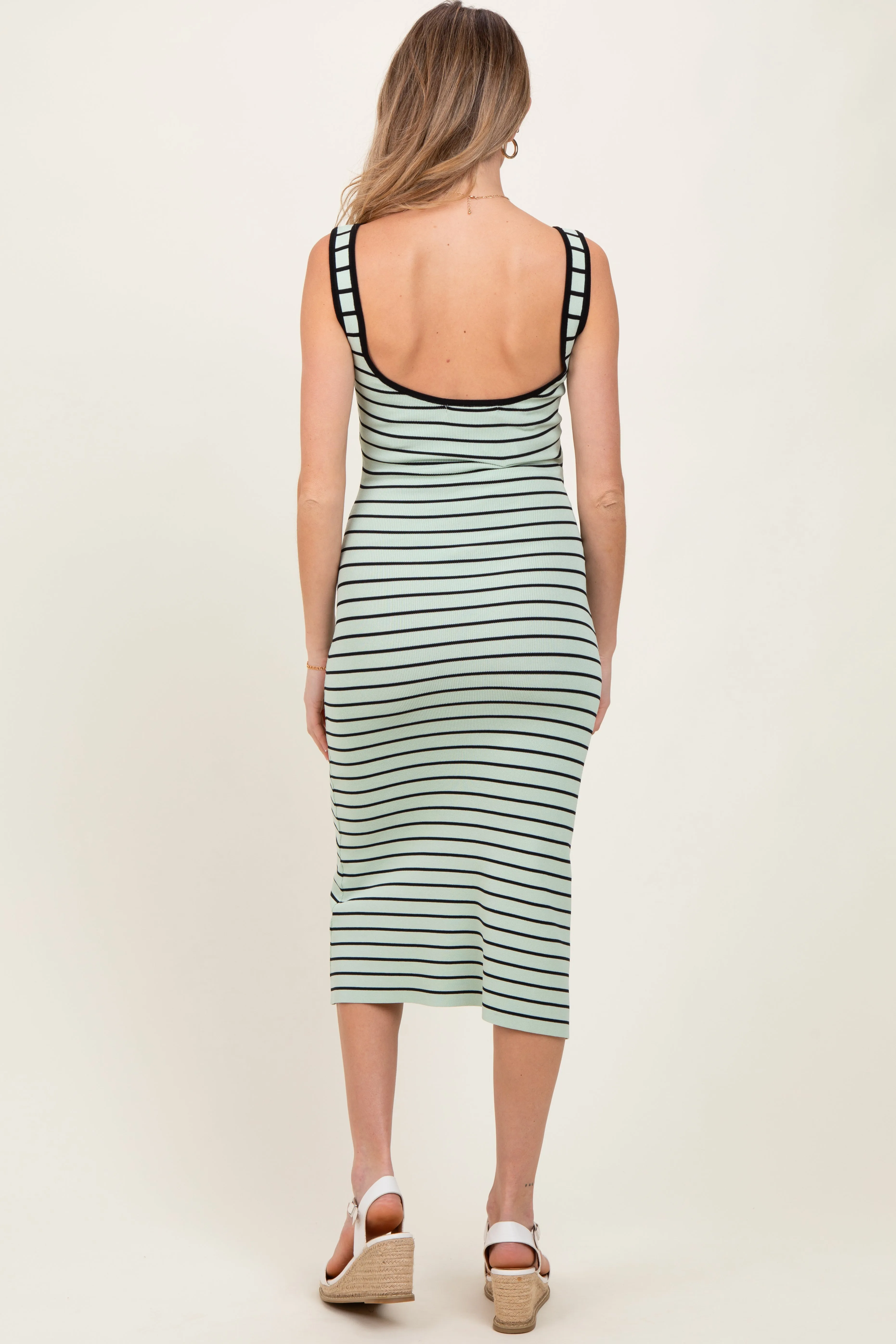 Mint Striped Knit Square Neck Maternity Midi Dress sold by Pinkblush product image thumbnail 4