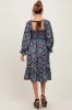 Blue Rose Smocked Velvet Bow Tie Maternity Midi Dress sold by Pinkblush