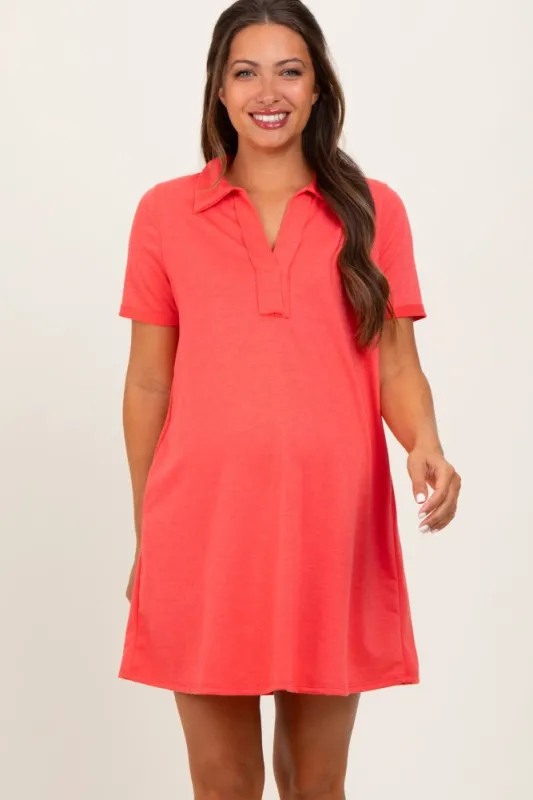 Coral Basic Polo Maternity Dress sold by Pinkblush