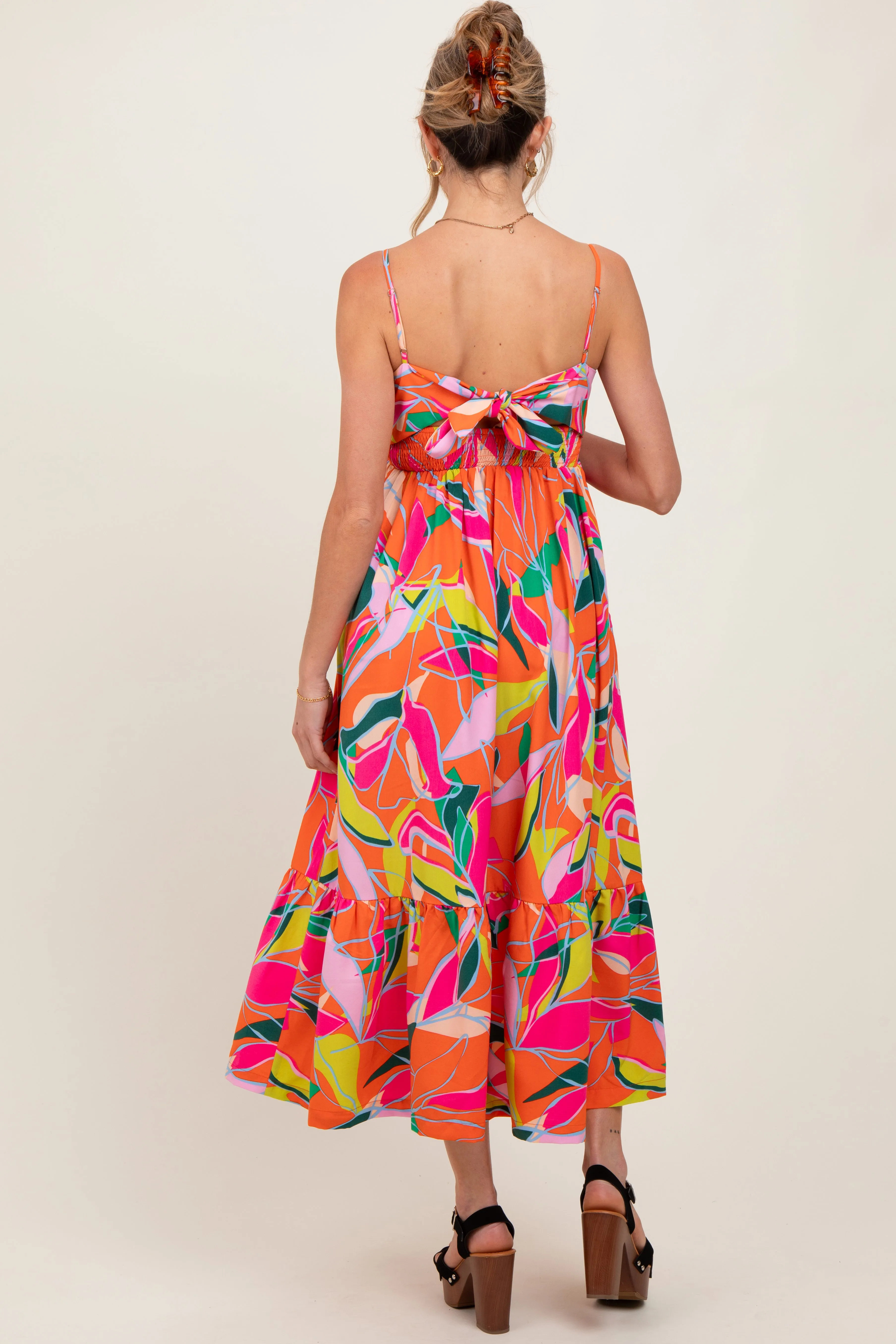Orange Leaf Print Tie Back Maternity Maxi Dress sold by Pinkblush product image thumbnail 4