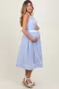 Blue Striped Halter Maternity Tie Back Cutout Maternity Midi Dress sold by Pinkblush