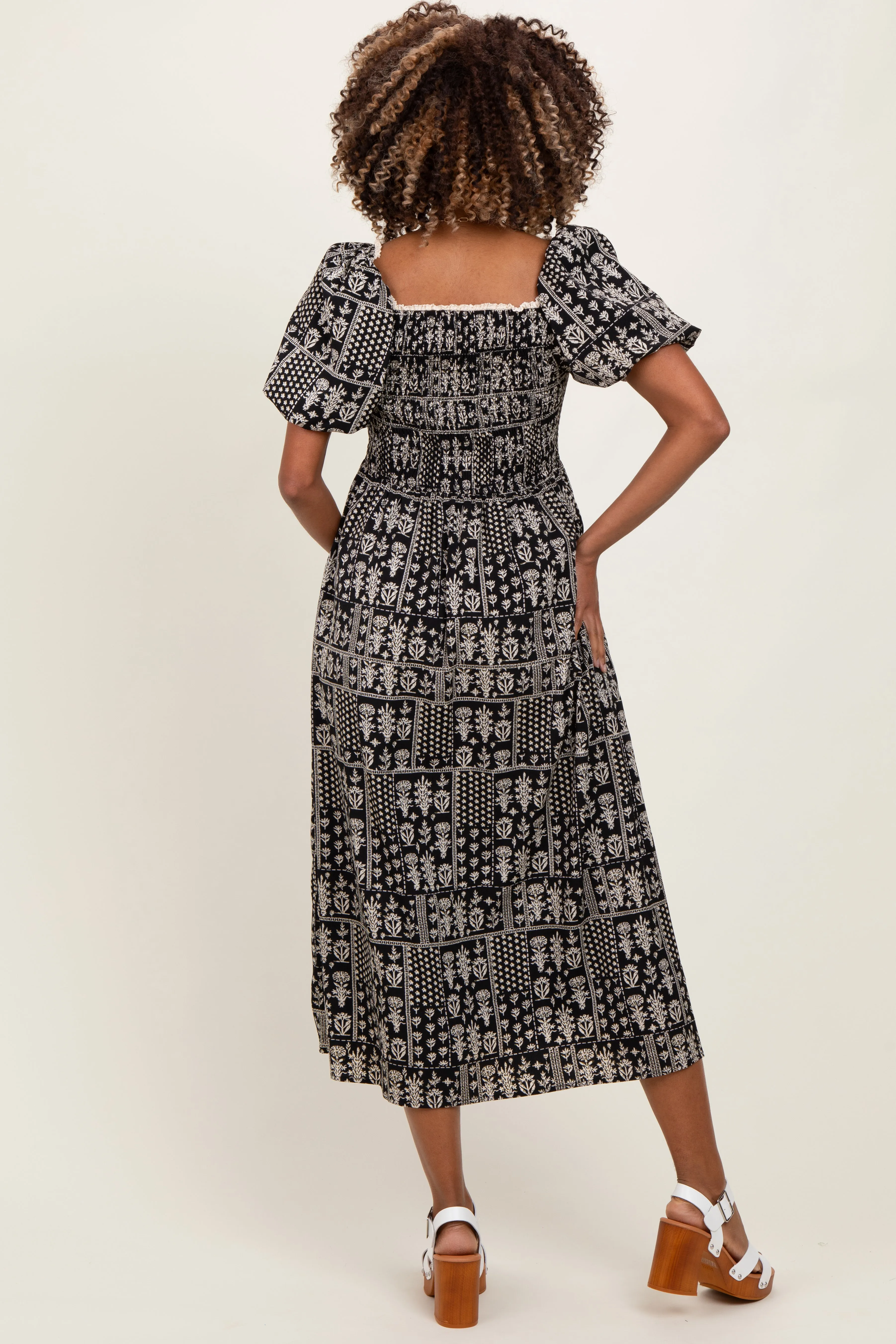 Black Patch Printed Smocked Maternity Midi Dress sold by Pinkblush product image thumbnail 5