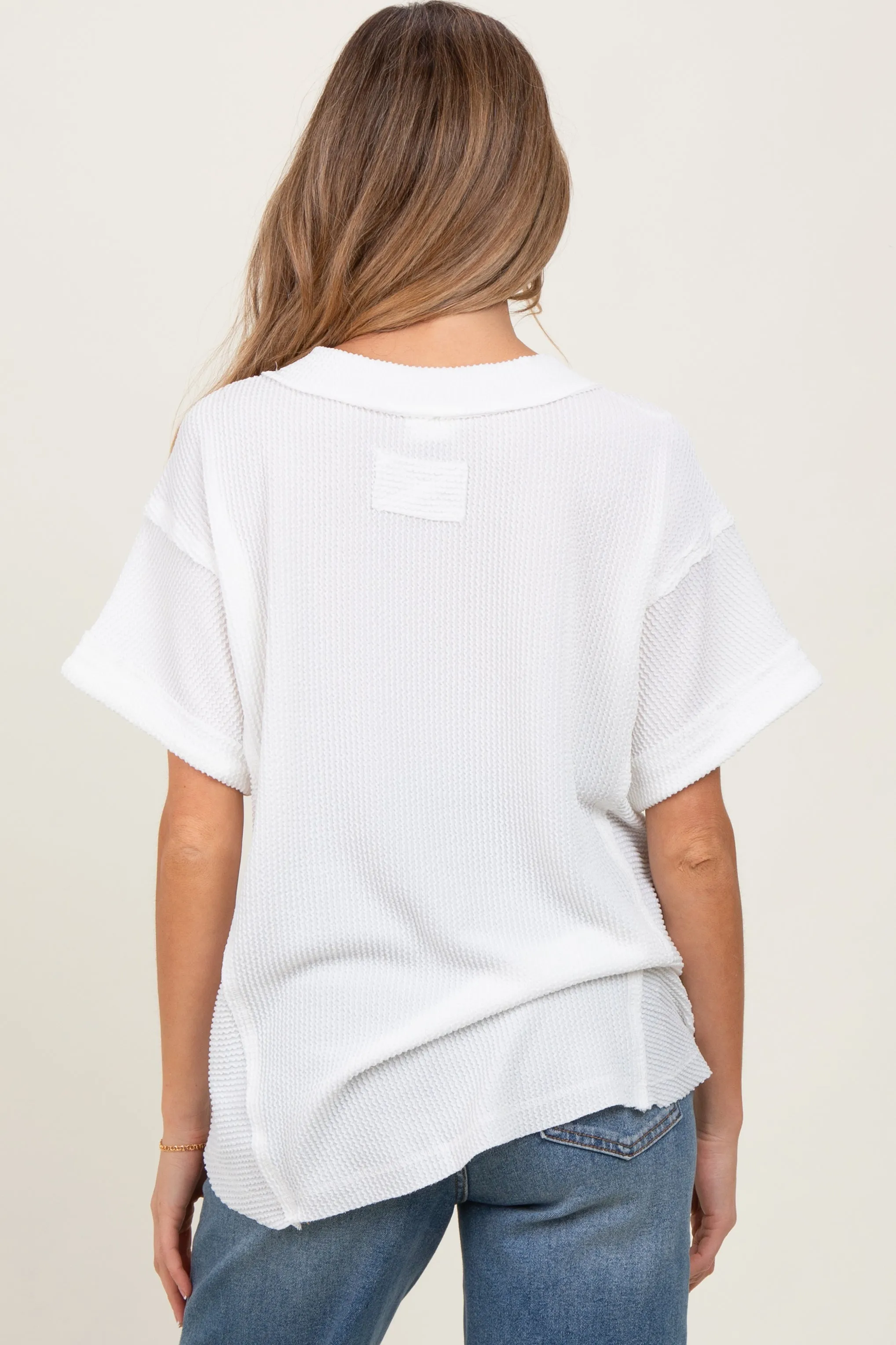 White Ribbed Raw Hem Maternity Short Sleeve Top sold by Pinkblush product image thumbnail 3
