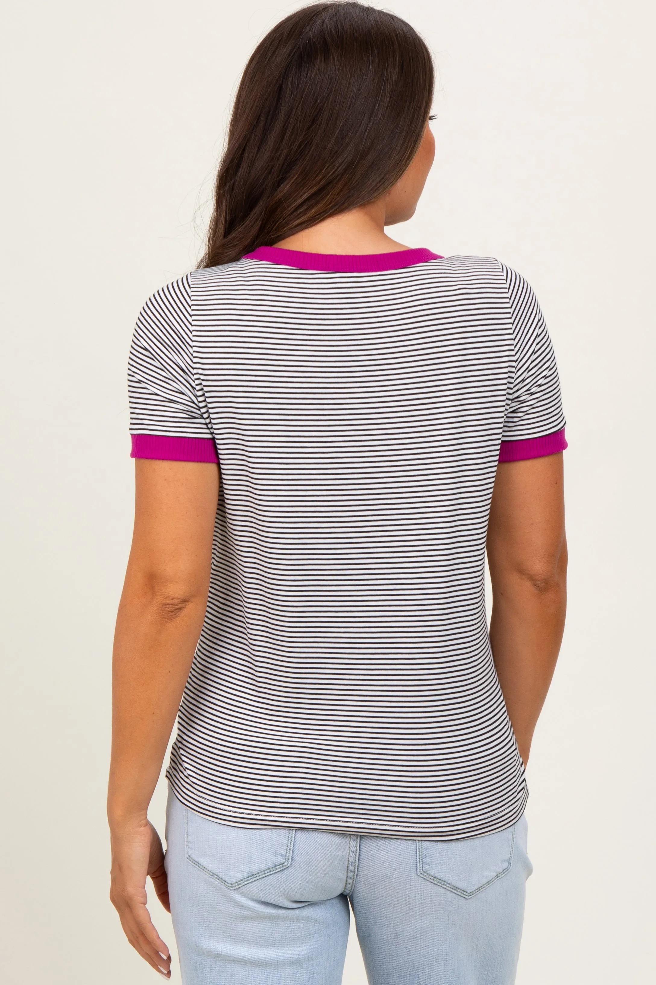 Ivory Pinstripe Contrast Trim Maternity Tee sold by Pinkblush product image thumbnail 4
