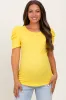 Yellow Ribbed Ruched Short Sleeve Maternity Top sold by Pinkblush