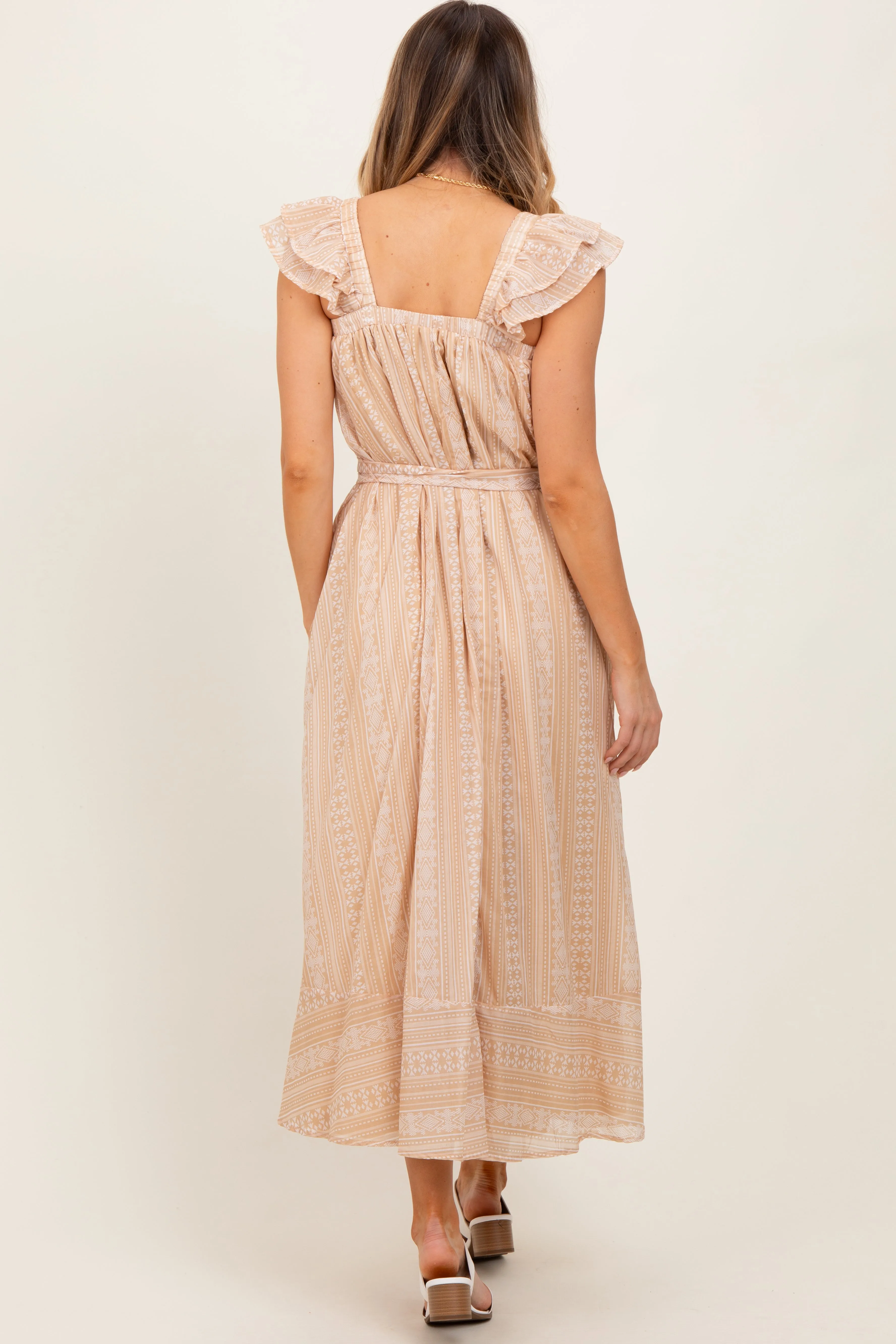 Peach Printed Ruffle Sleeve Sash Tie Midi Dress sold by Pinkblush product image thumbnail 3