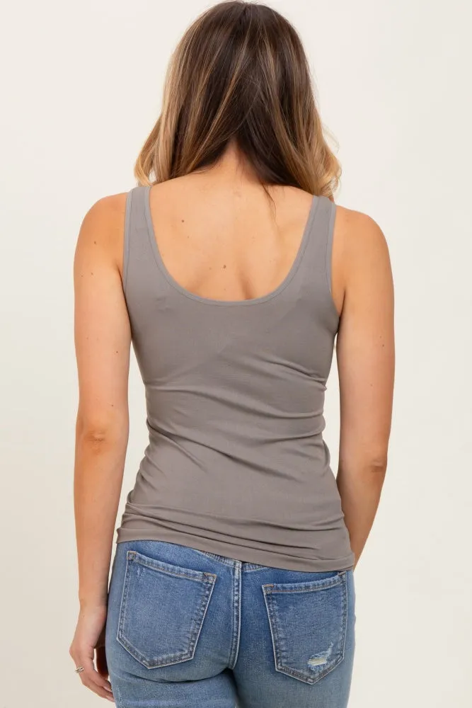 Taupe Sleeveless Fitted Tank Top sold by Pinkblush product image thumbnail 4
