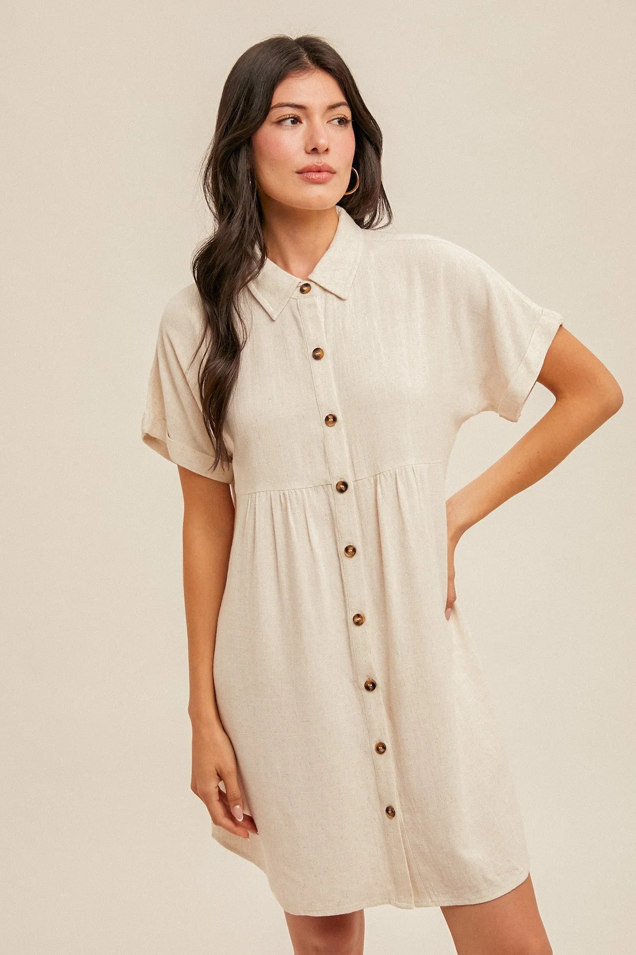 Beige Dolman Sleeve Linen Maternity Shirt Dress sold by Pinkblush product image thumbnail 5