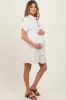 Beige Dolman Sleeve Linen Maternity Shirt Dress sold by Pinkblush