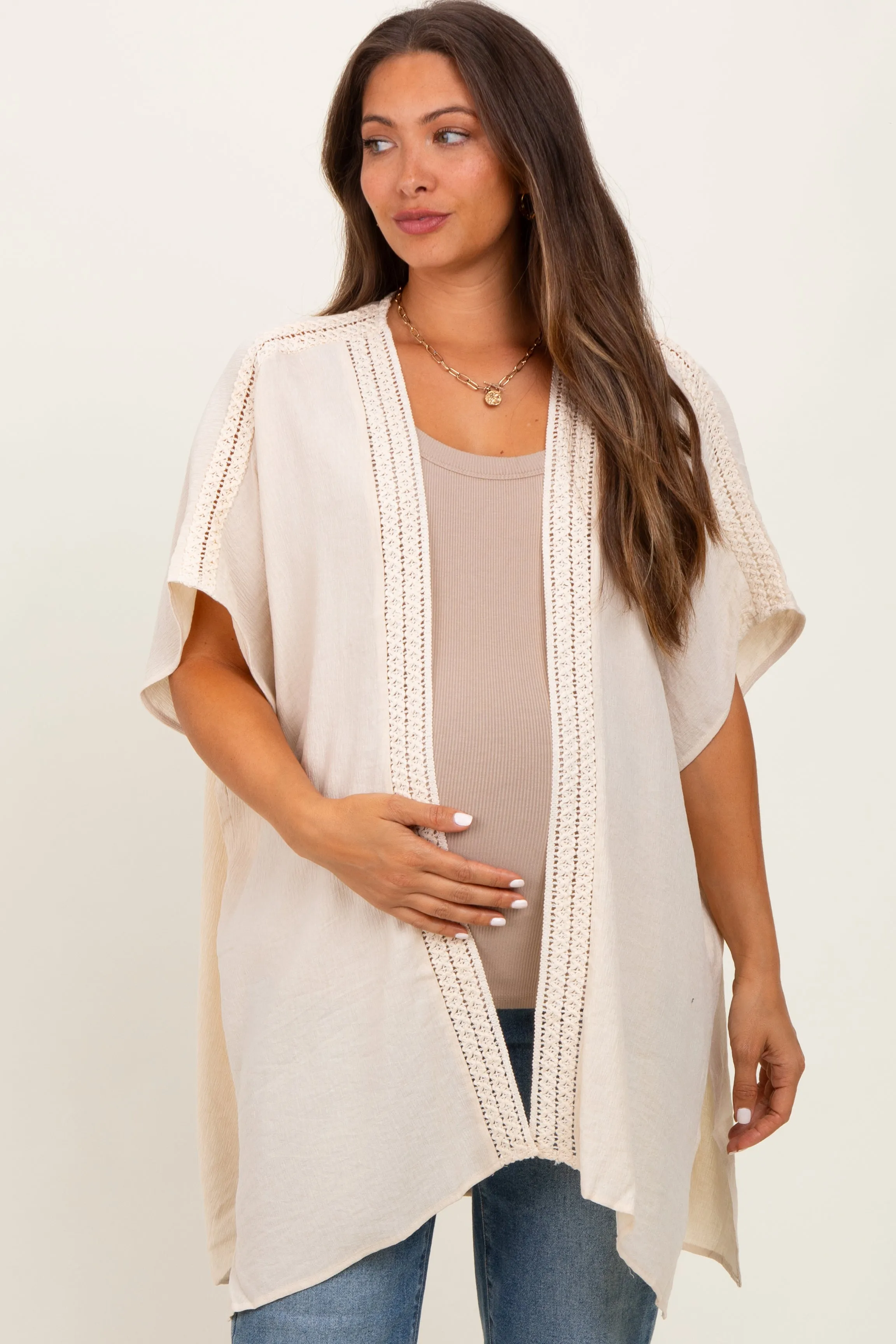 Cream Crochet Trim Rustic Maternity Cover Up sold by Pinkblush
