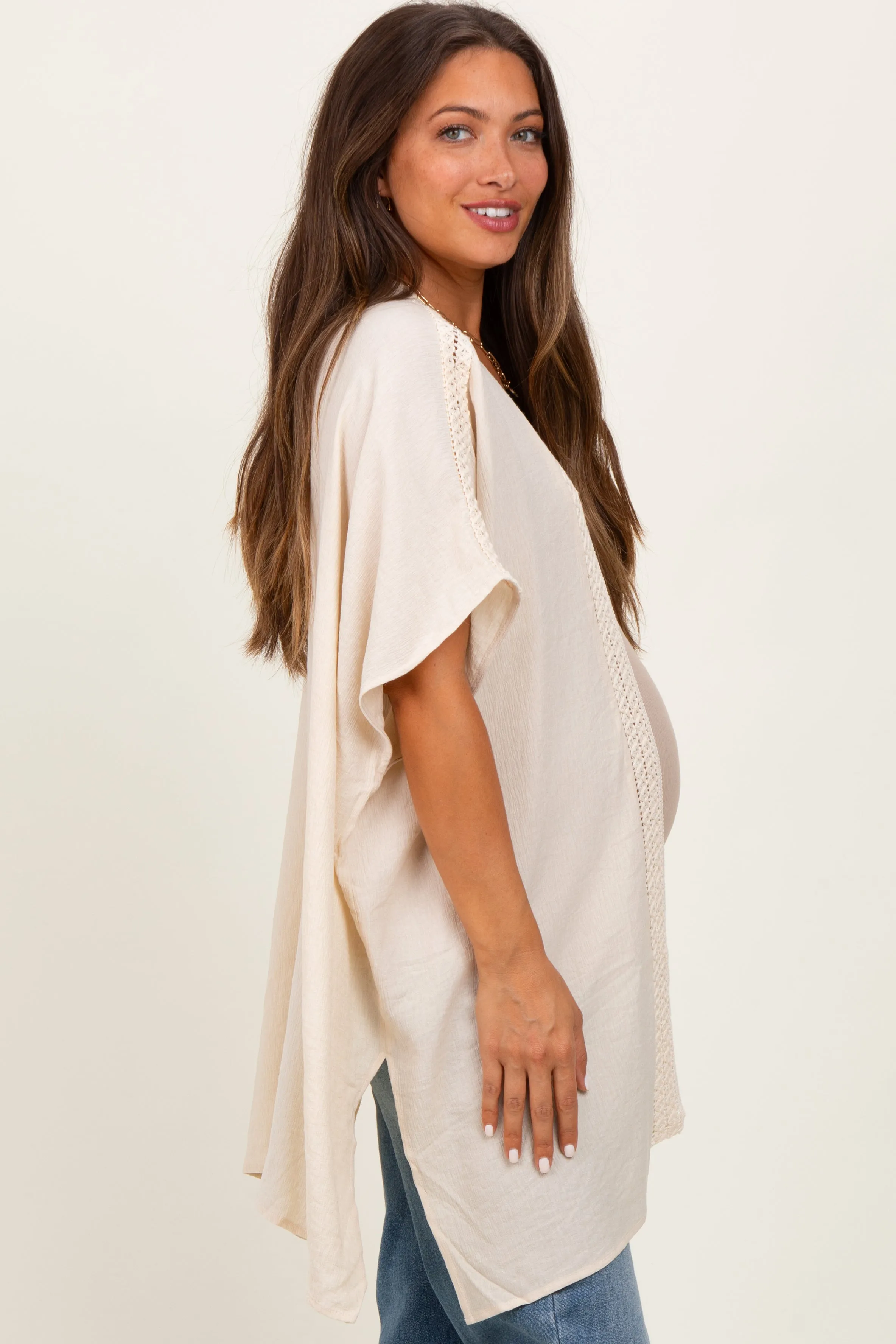 Cream Crochet Trim Rustic Maternity Cover Up sold by Pinkblush product image thumbnail 2