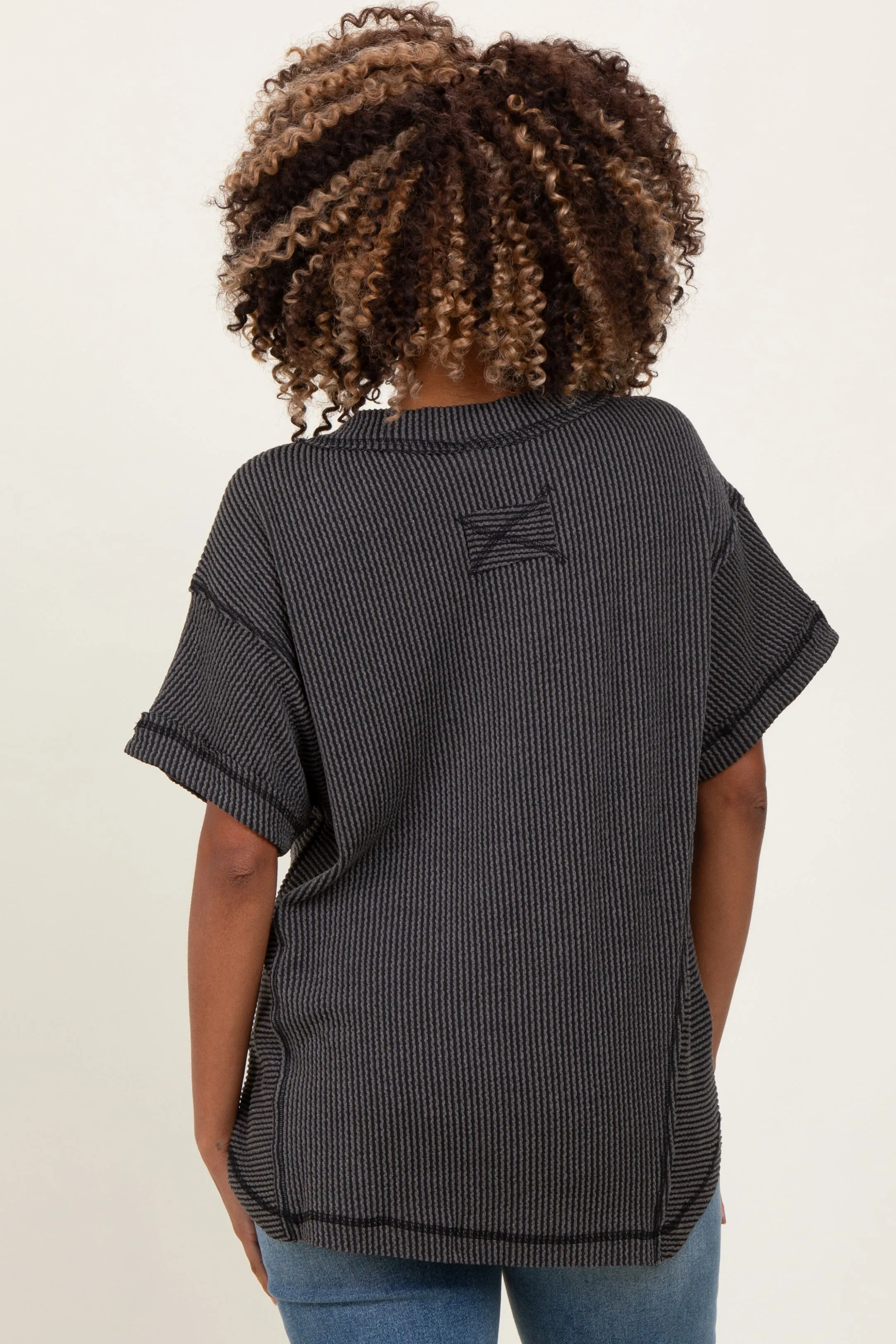 Charcoal Ribbed Raw Hem Maternity Short Sleeve Top sold by Pinkblush product image thumbnail 3