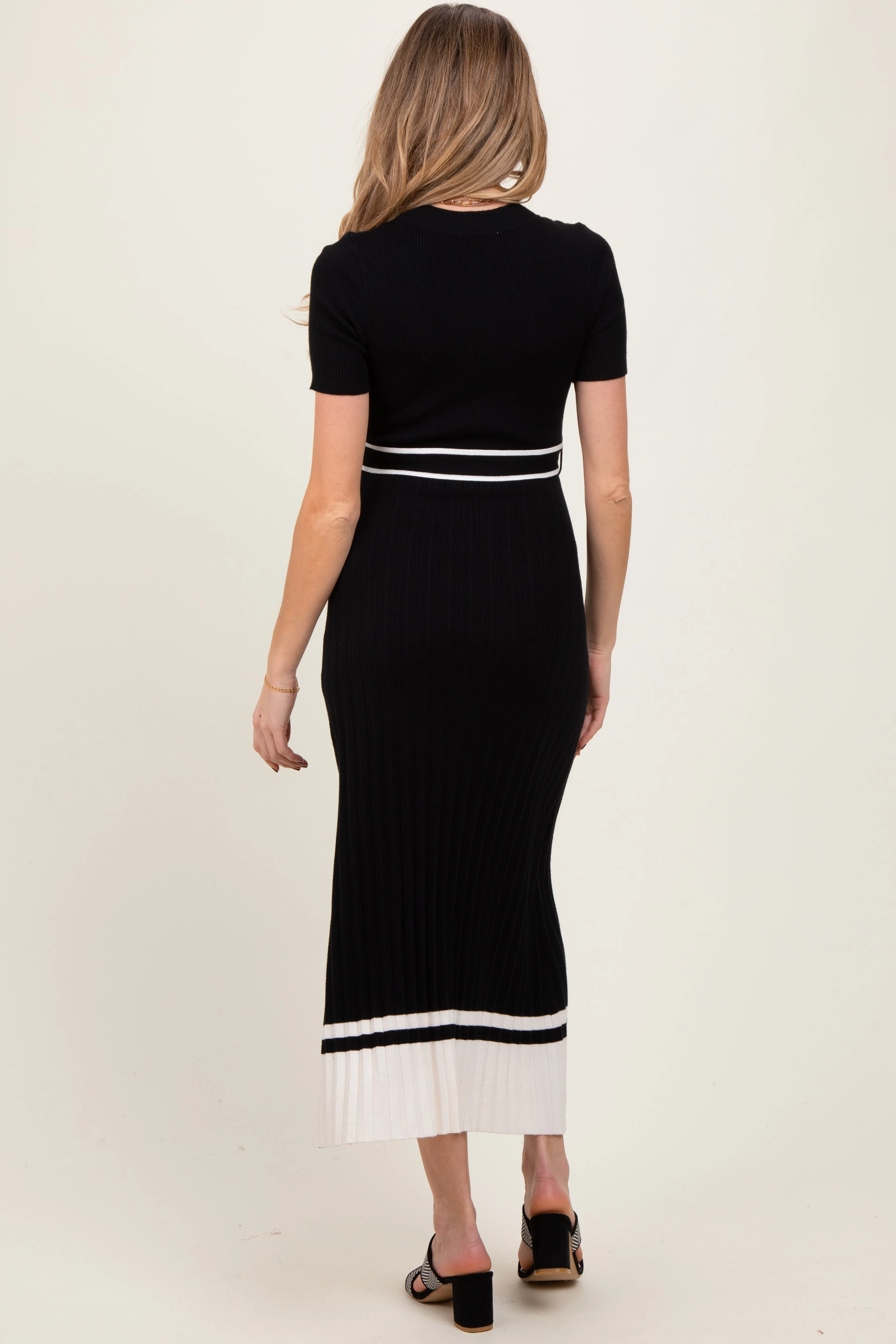 Black Ribbed Knit Pleated Maternity Midi Dress sold by Pinkblush product image thumbnail 3