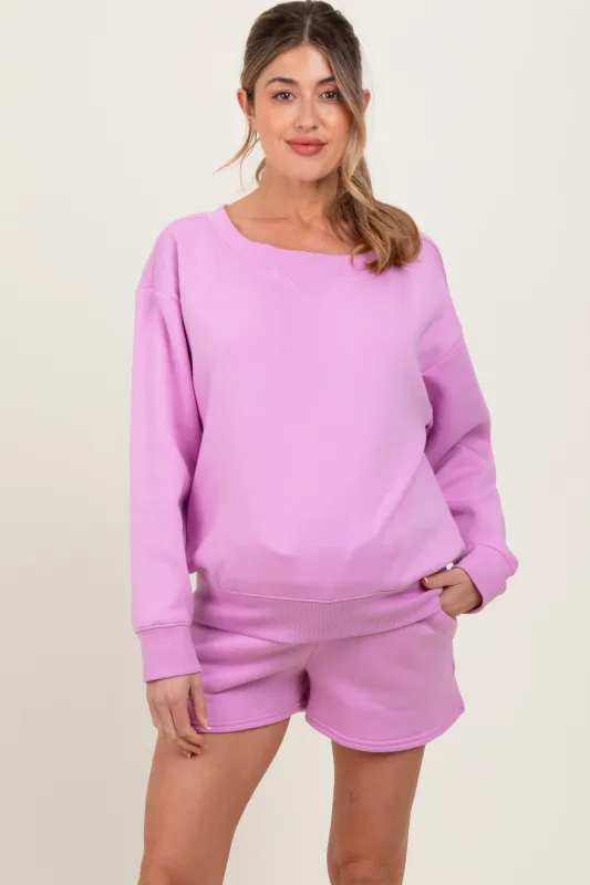 Mauve Fleece Sweatshirt Shorts Maternity Set sold by Pinkblush
