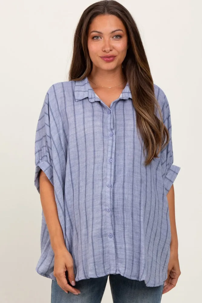 Blue Striped Collared Oversized Maternity Top sold by Pinkblush