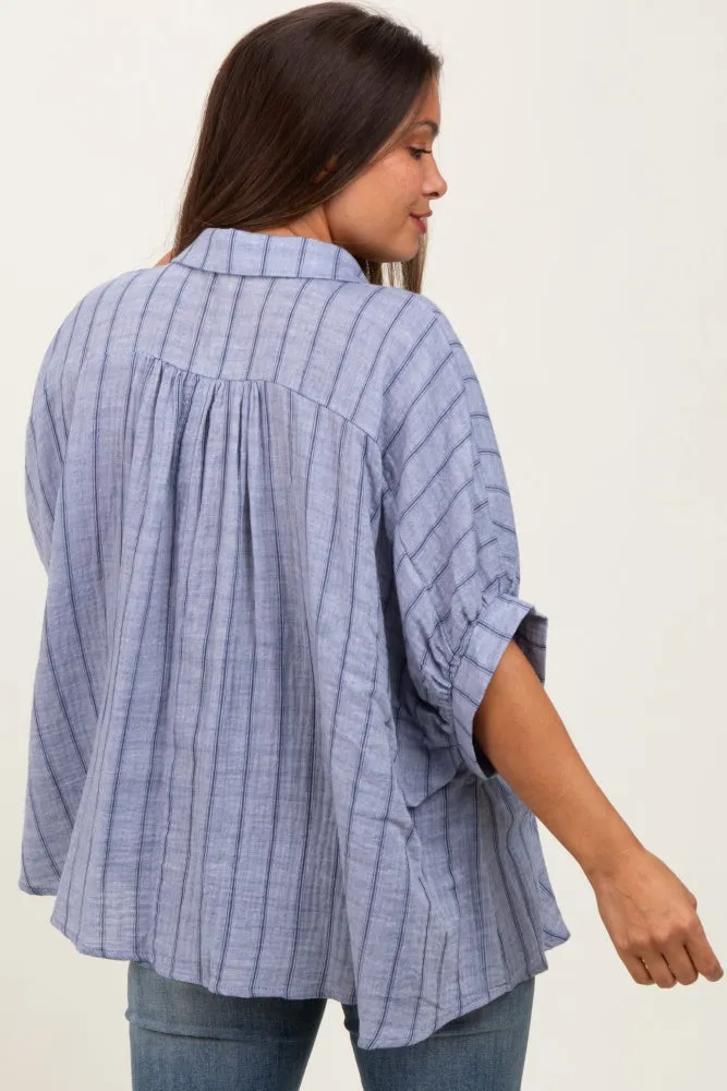 Blue Striped Collared Oversized Maternity Top sold by Pinkblush product image thumbnail 2