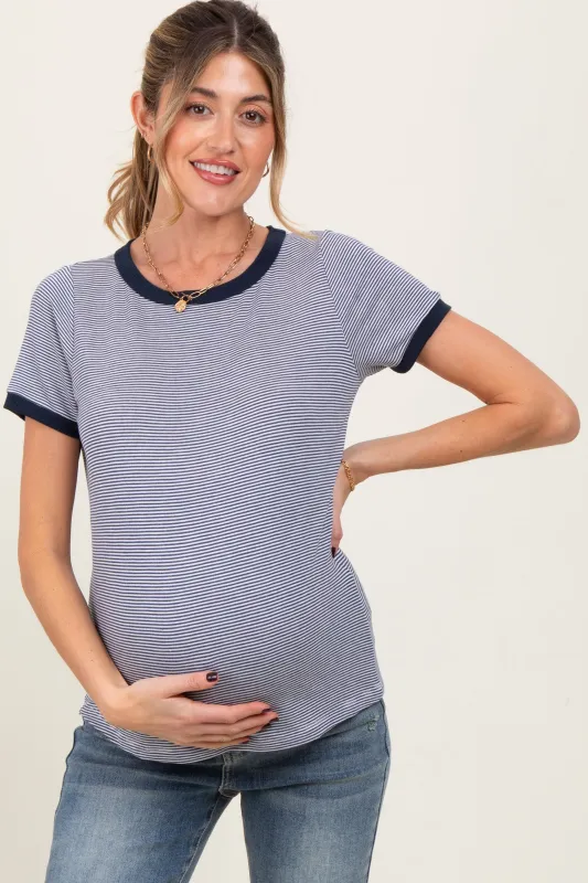 Navy Pinstripe Contrast Trim Maternity Tee made by Staccato