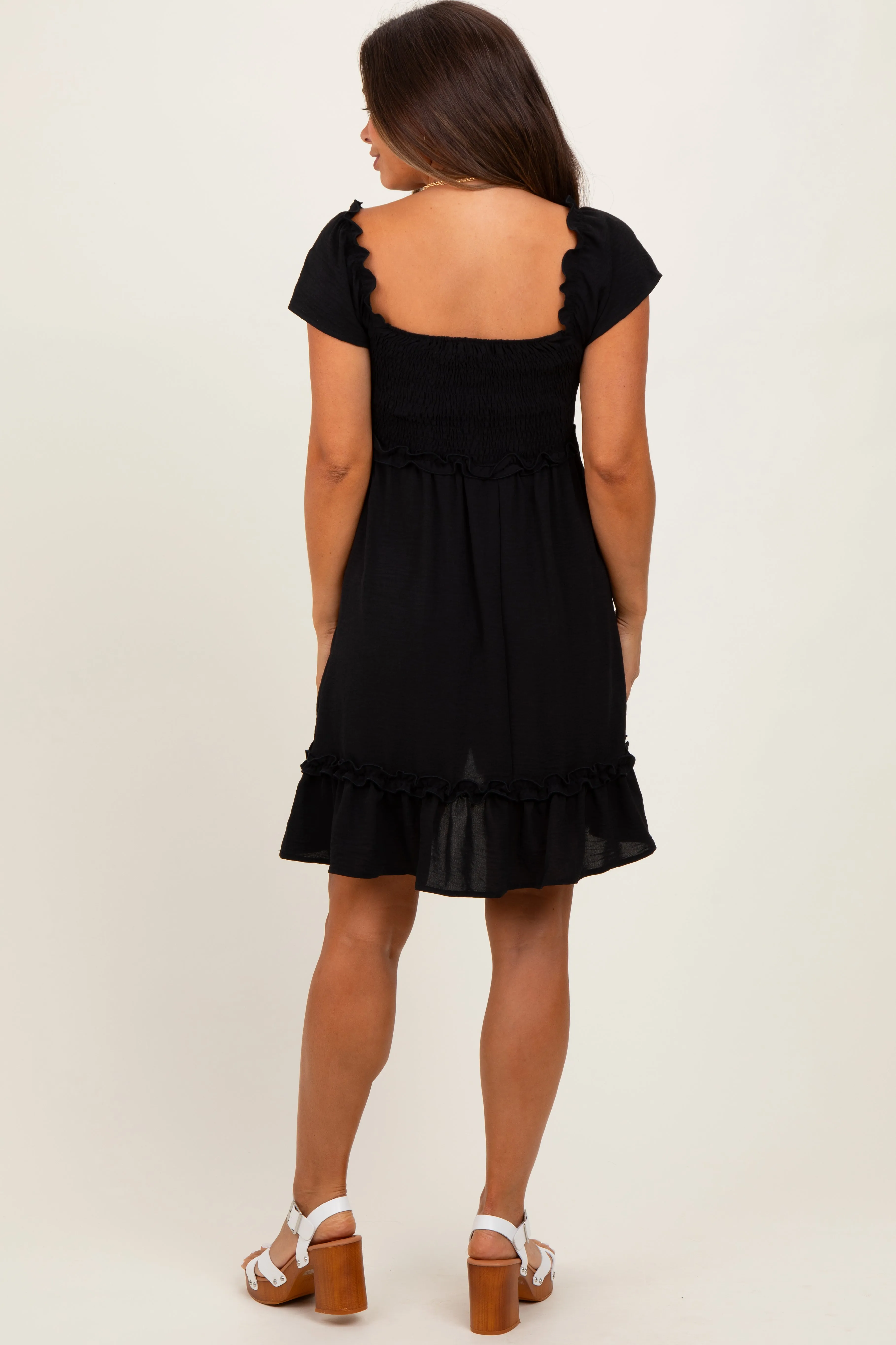 Black Smocked Ruffle Detail Maternity Mini Dress sold by Pinkblush product image thumbnail 3