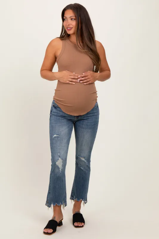 Dark Wash Distressed Cropped Maternity Jeans sold by Pinkblush