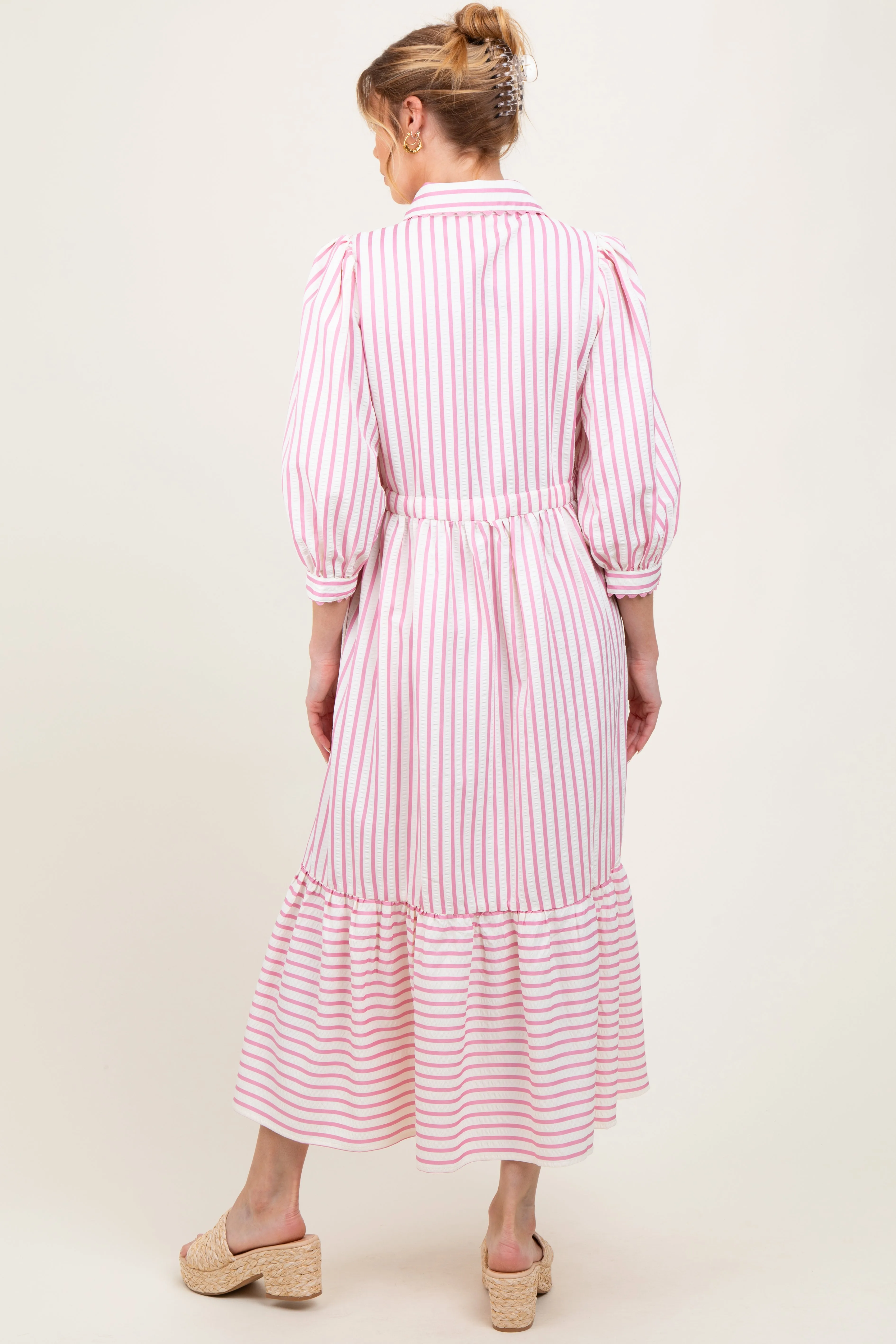 Pink Striped Collar Maternity Maxi Dress sold by Pinkblush product image thumbnail 4