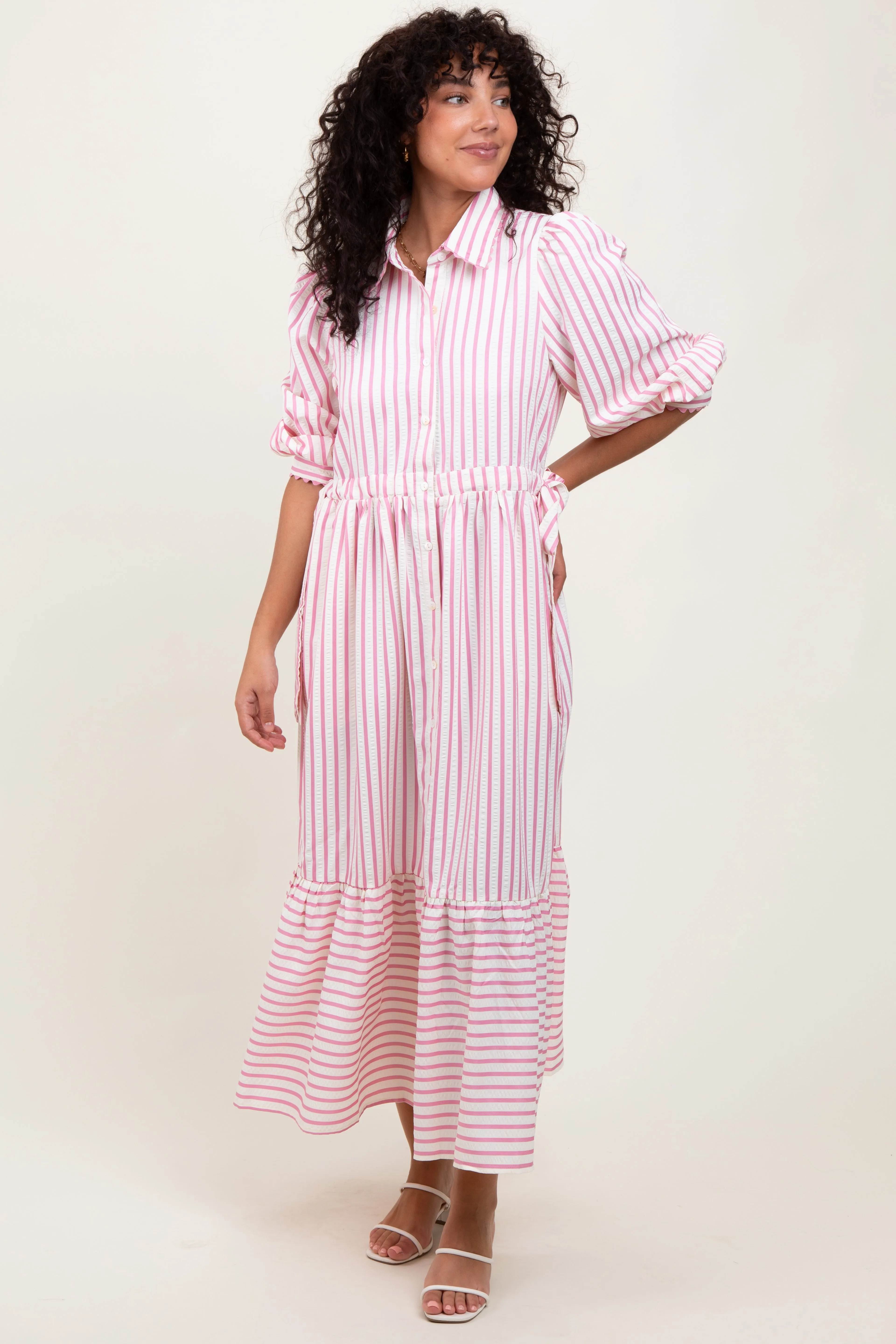 Pink Striped Collar Maternity Maxi Dress sold by Pinkblush product image thumbnail 5