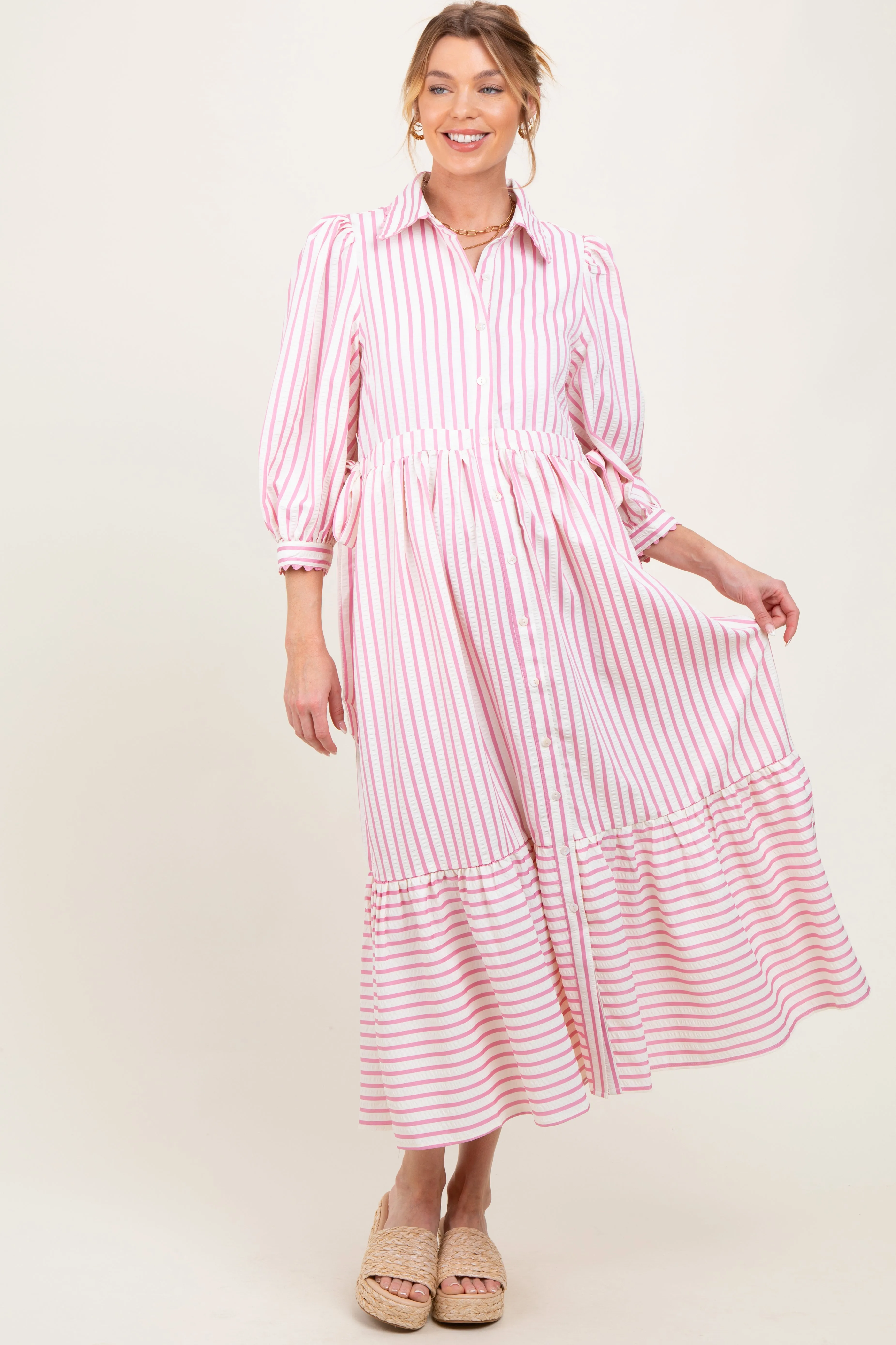 Pink Striped Collar Maternity Maxi Dress sold by Pinkblush product image thumbnail 2