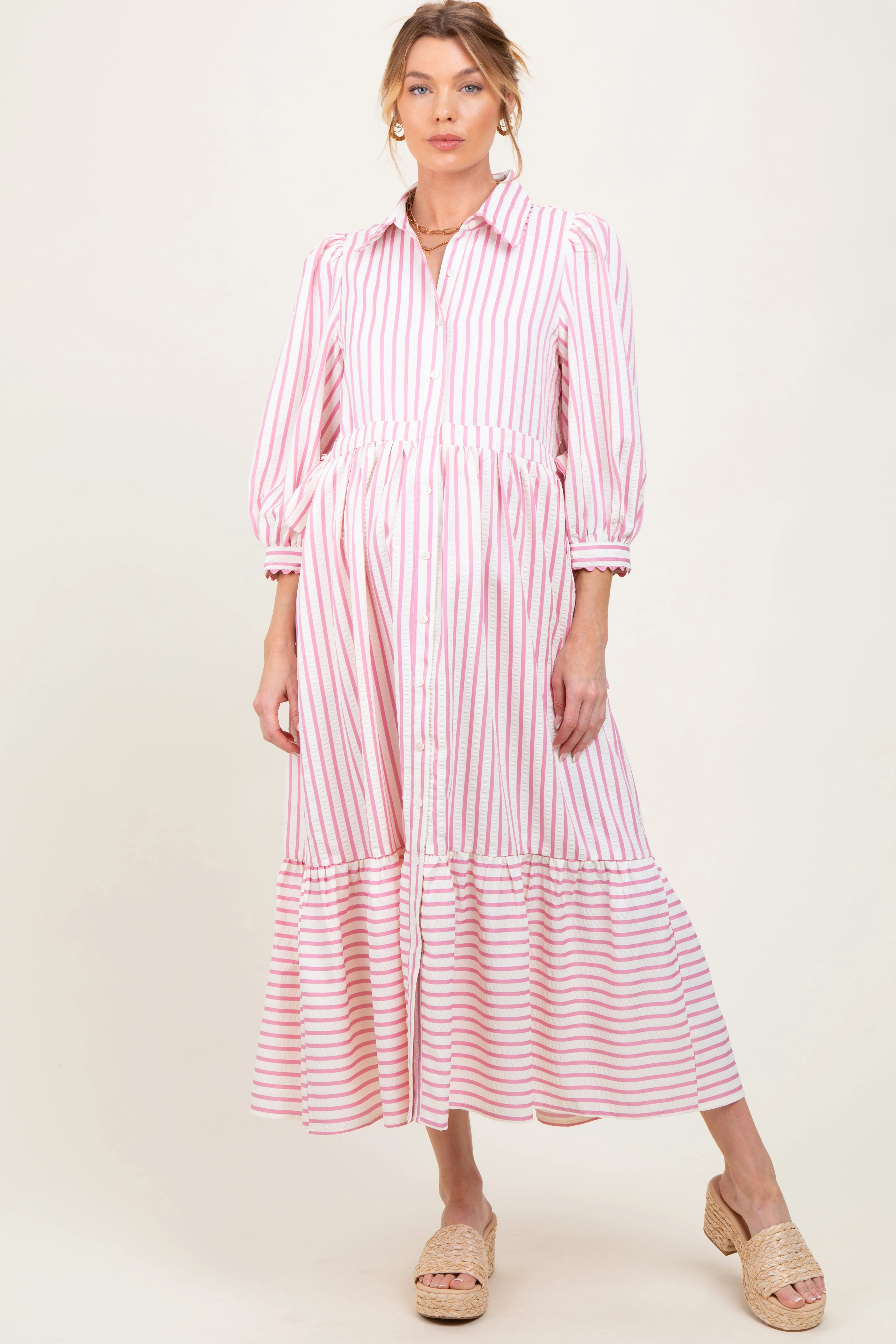 Pink Striped Collar Maternity Maxi Dress sold by Pinkblush product image thumbnail 3
