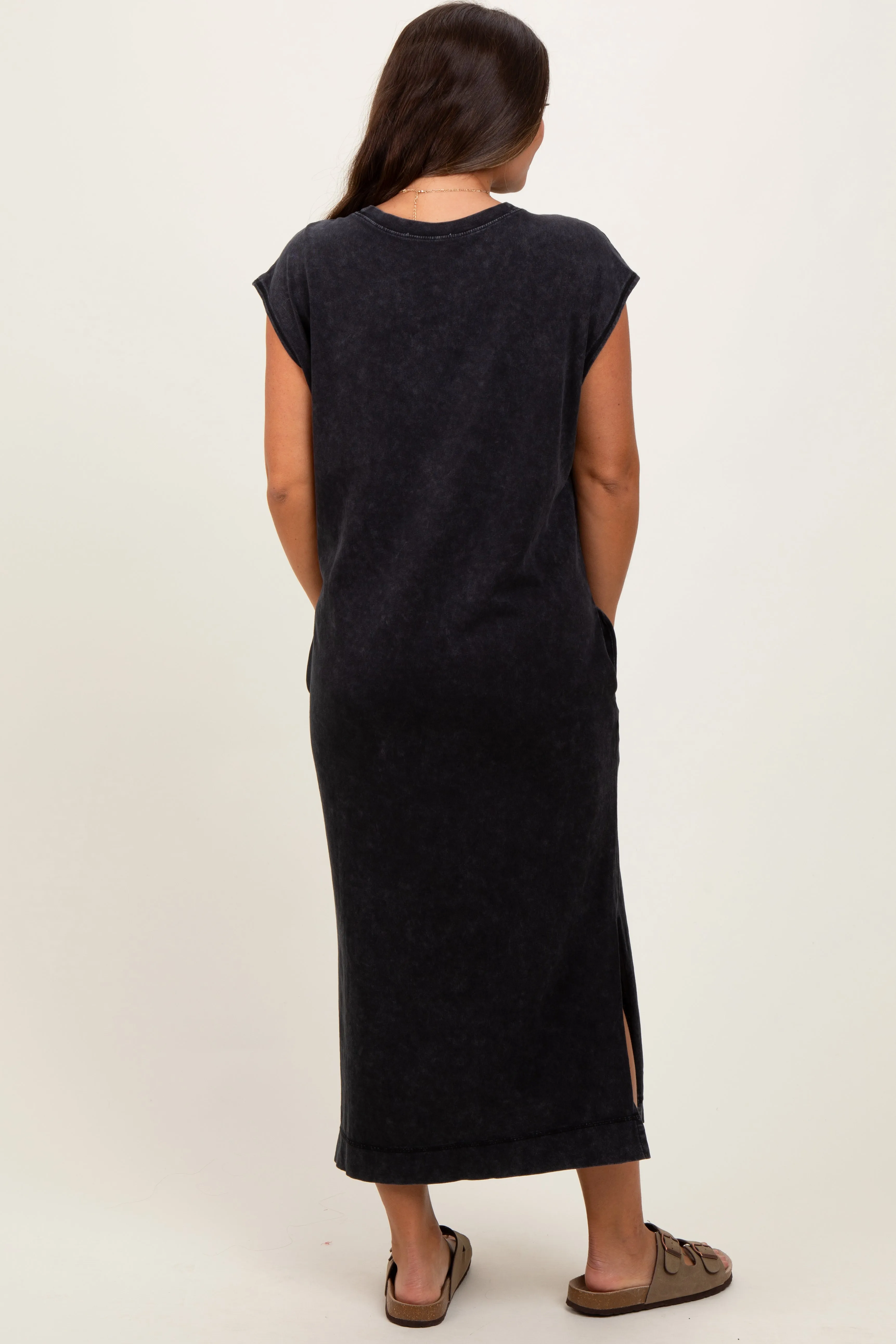 Black Casual Sleeveless Pocketed Maternity Midi Dress sold by Pinkblush product image thumbnail 3