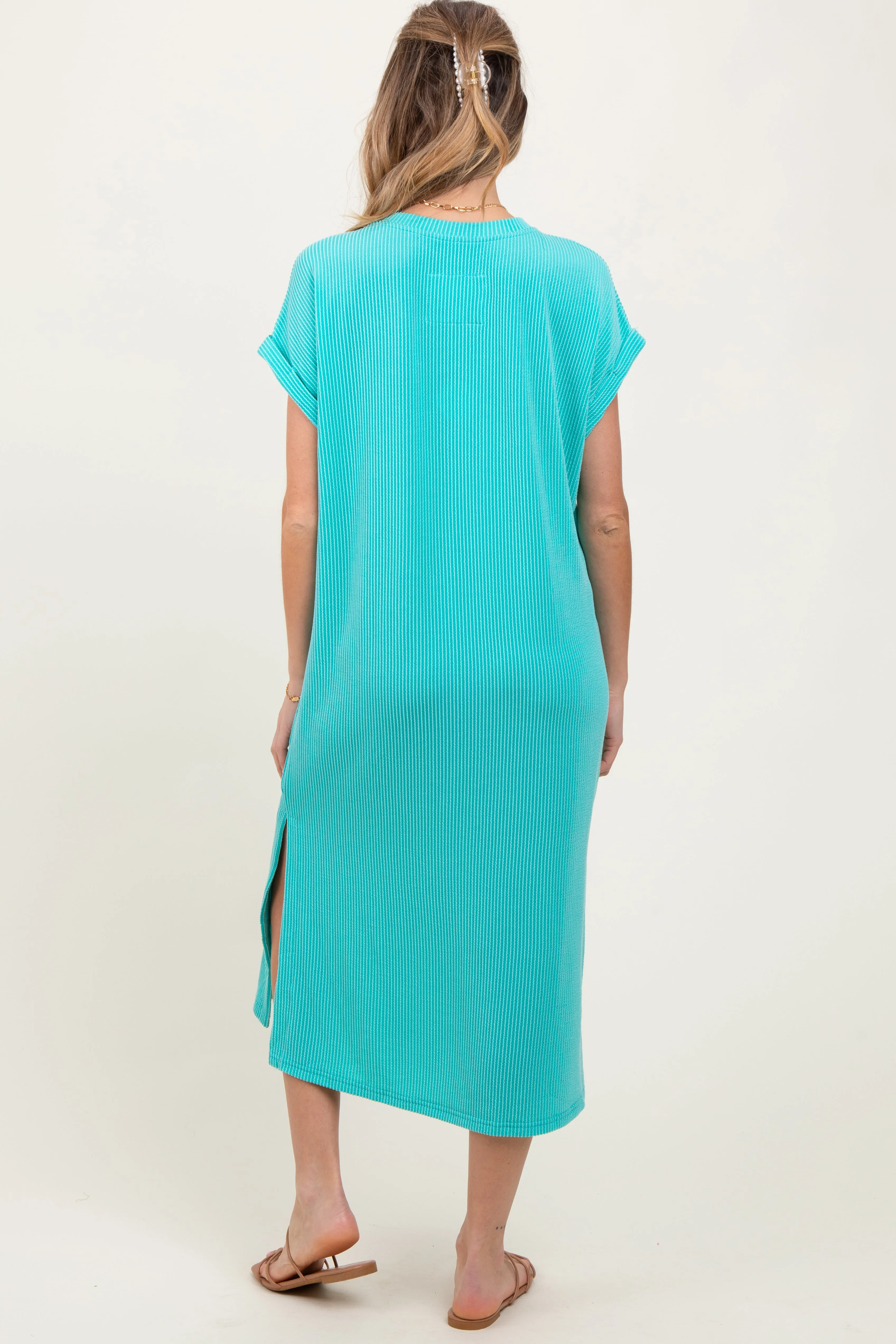 Mint Ribbed Short Sleeve Front Pocket Maternity Midi Dress sold by Pinkblush product image thumbnail 4