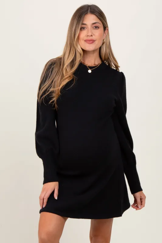 Black Knit Bubble Sleeve Maternity Mini Dress sold by Pinkblush