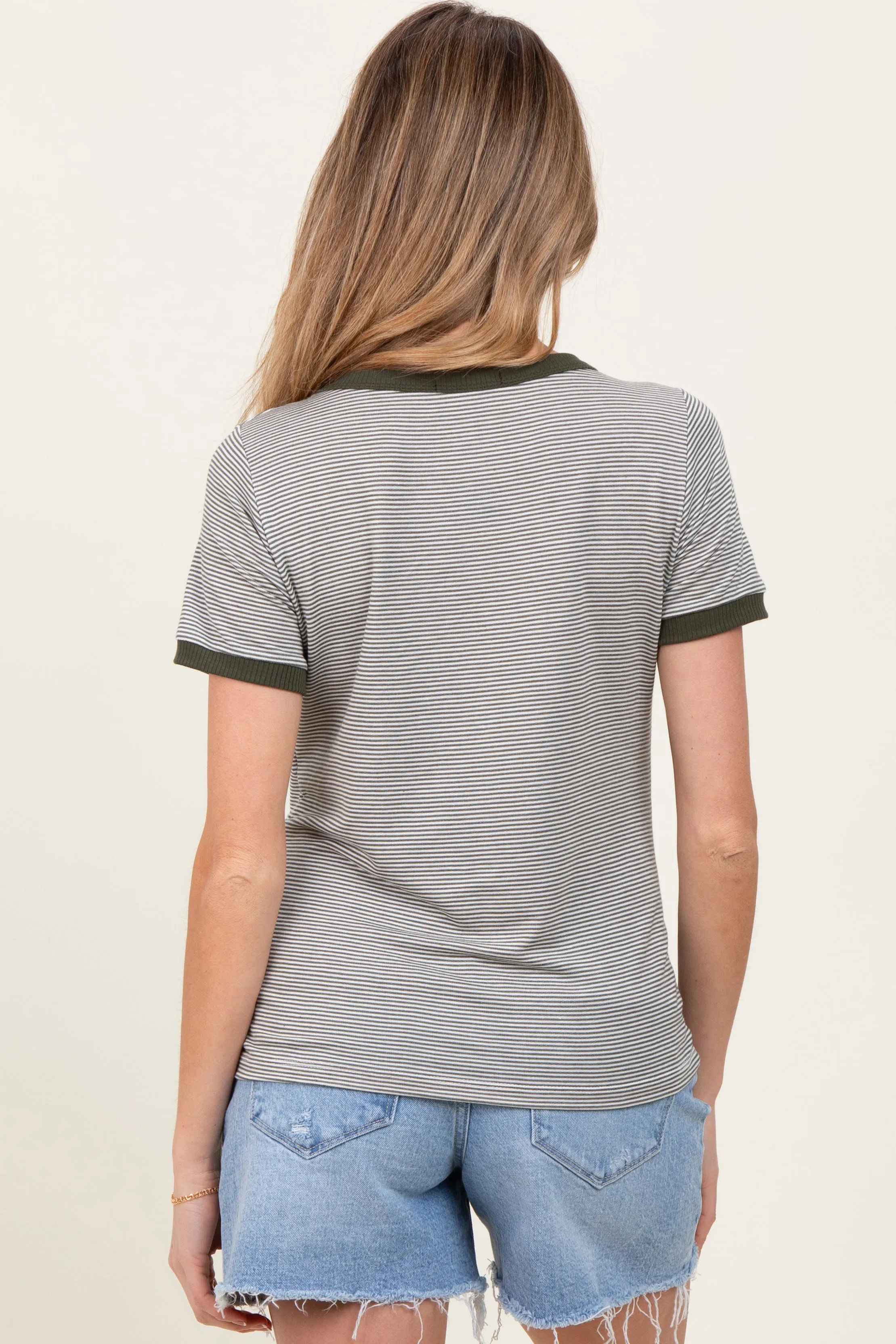 Olive Pinstripe Contrast Trim Maternity Tee sold by Pinkblush product image thumbnail 2