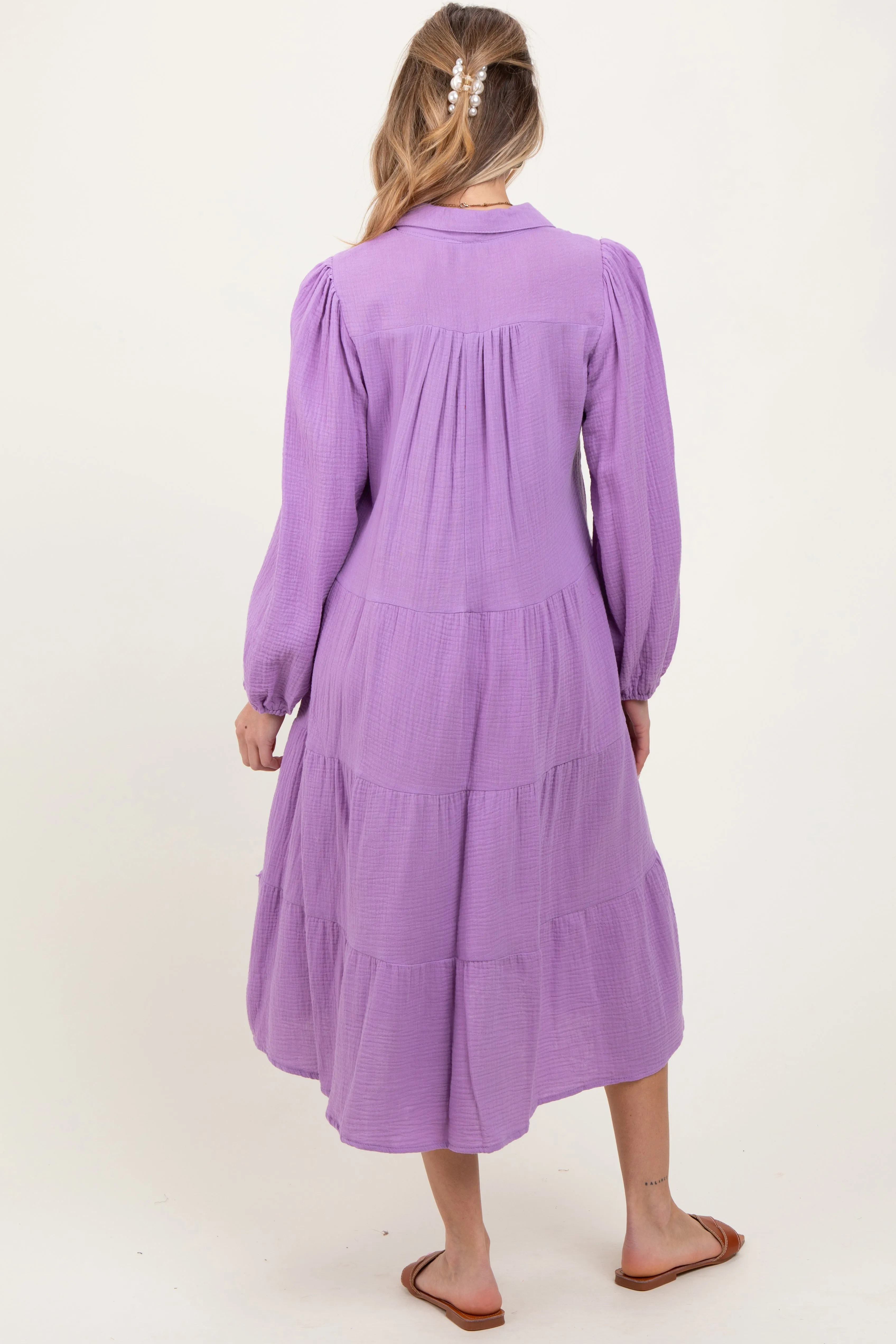 Lavender Light Weight Collared Tiered Maternity Midi Dress sold by Pinkblush product image thumbnail 3