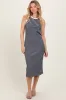 Navy Striped Ribbed Knit Sleeveless Maternity Midi Dress sold by Pinkblush