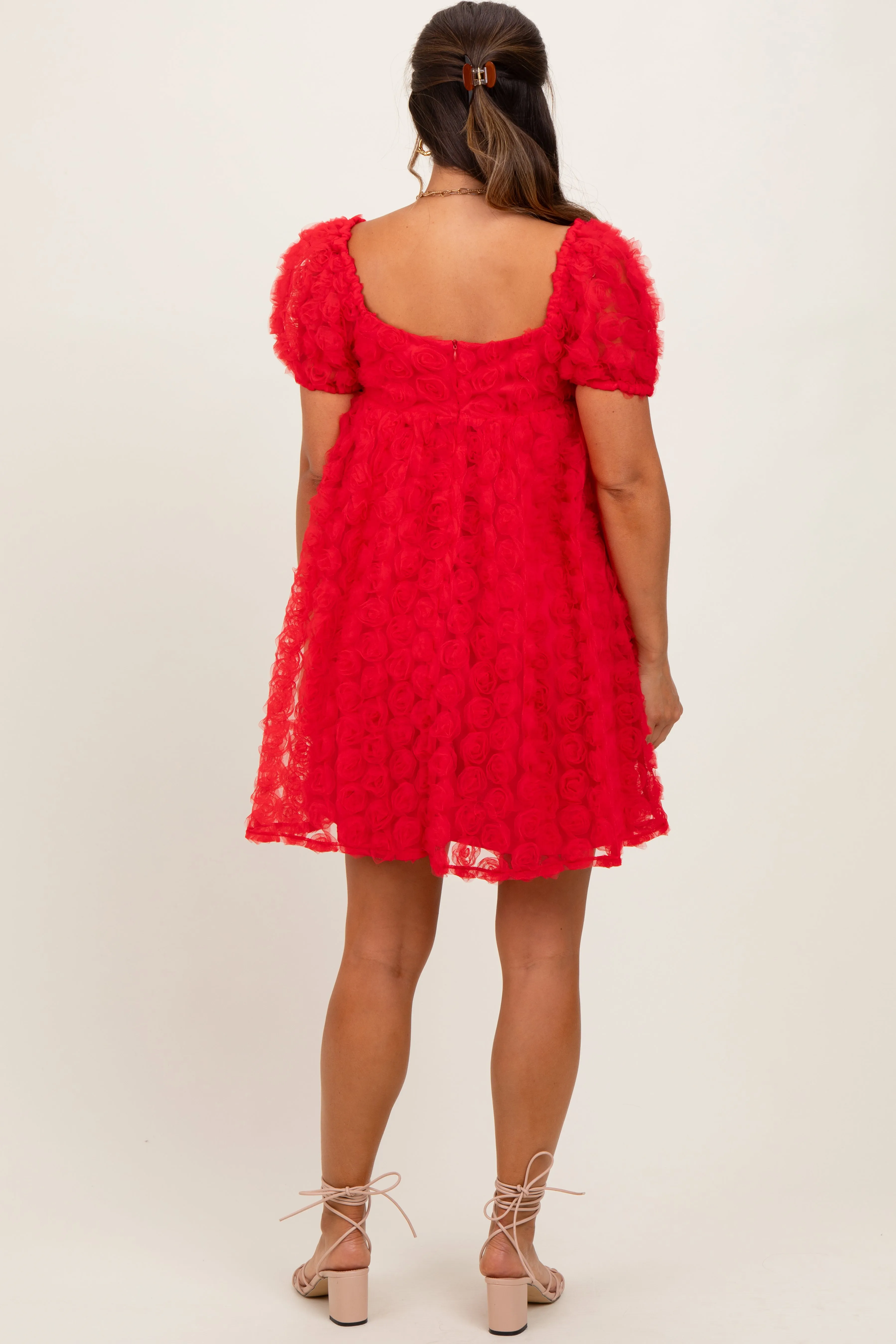Red Floral Applique Overlay Maternity Dress sold by Pinkblush product image thumbnail 4