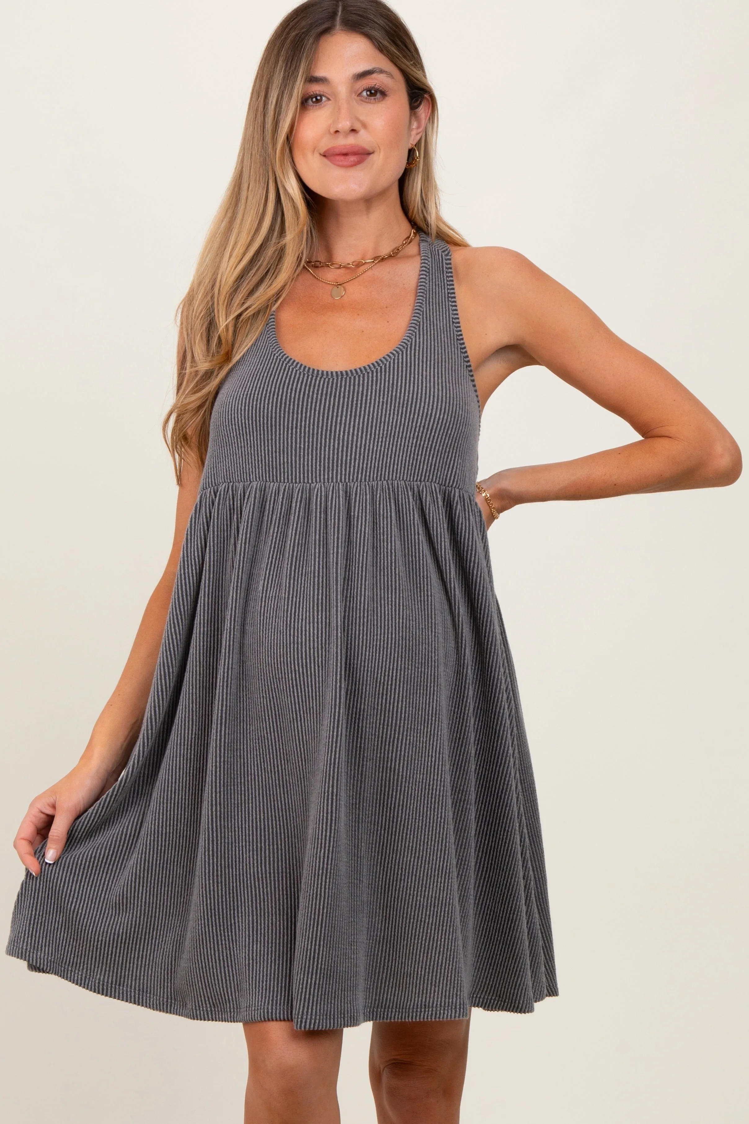 Charcoal Ribbed Sleeveless Open Back Maternity Midi Dress sold by Pinkblush product image thumbnail 2