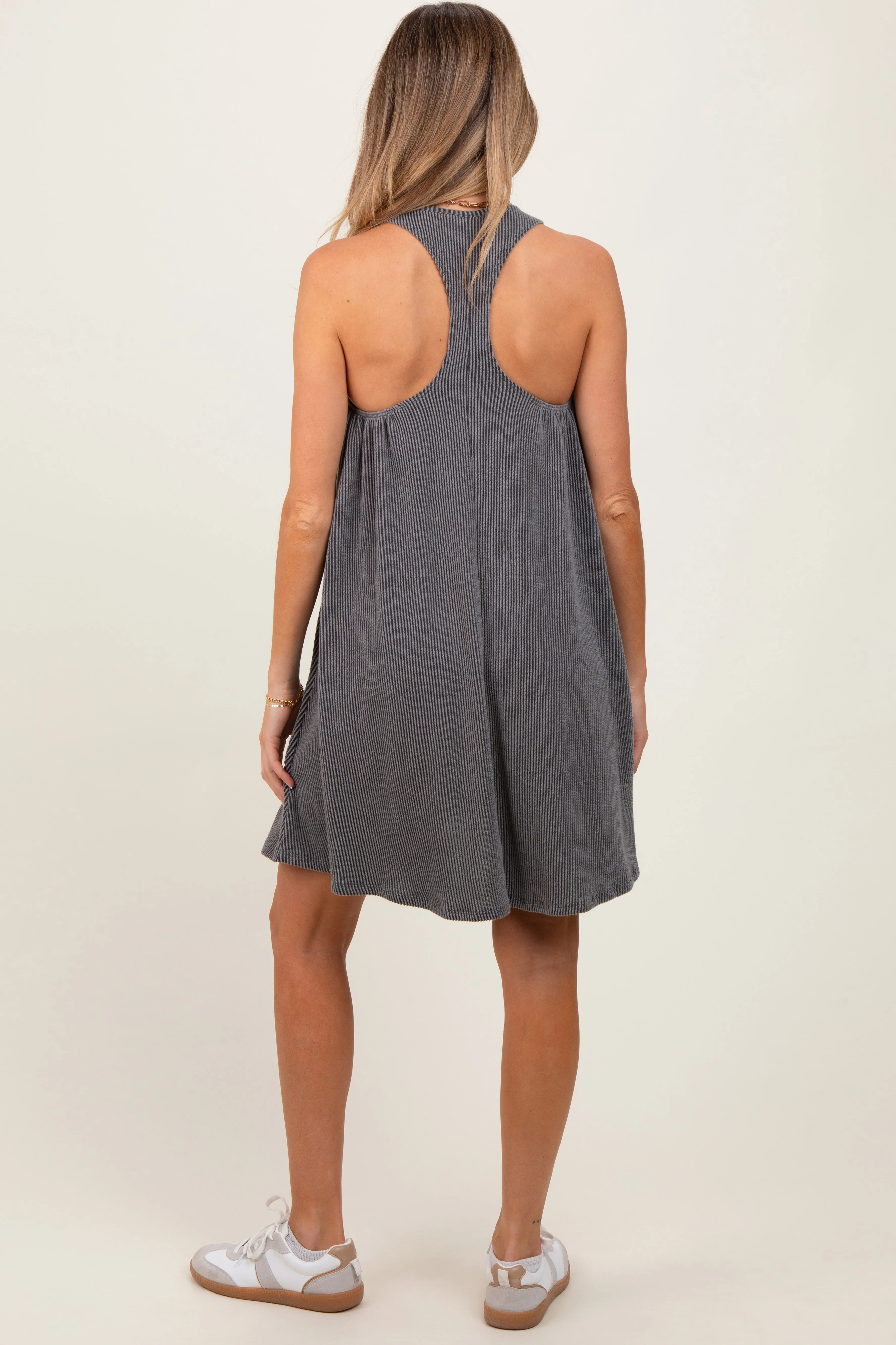 Charcoal Ribbed Sleeveless Open Back Maternity Midi Dress sold by Pinkblush product image thumbnail 3