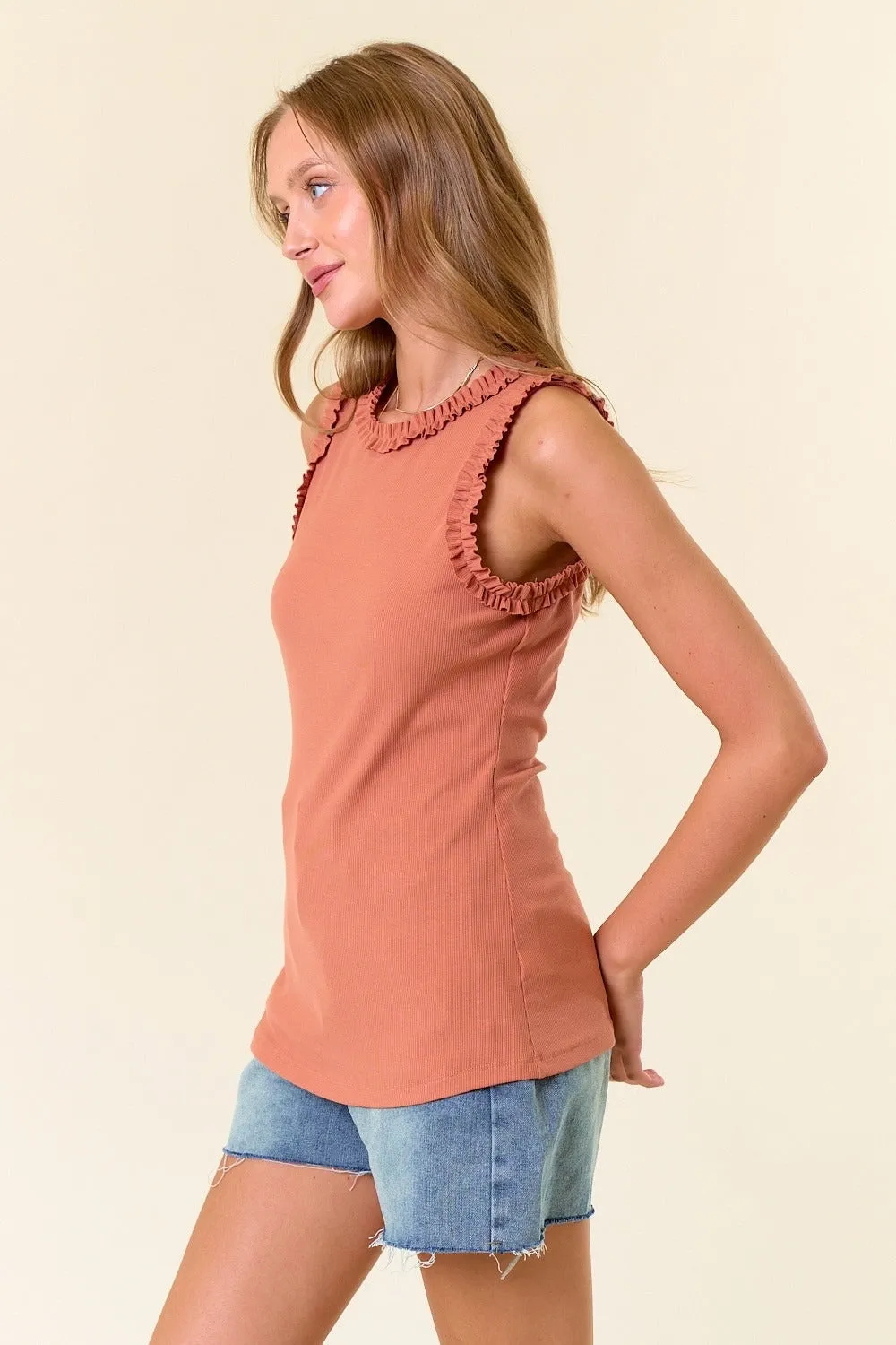 Peach Rib Knit Ruffle Trim Sleeveless Top sold by Pinkblush product image thumbnail 2