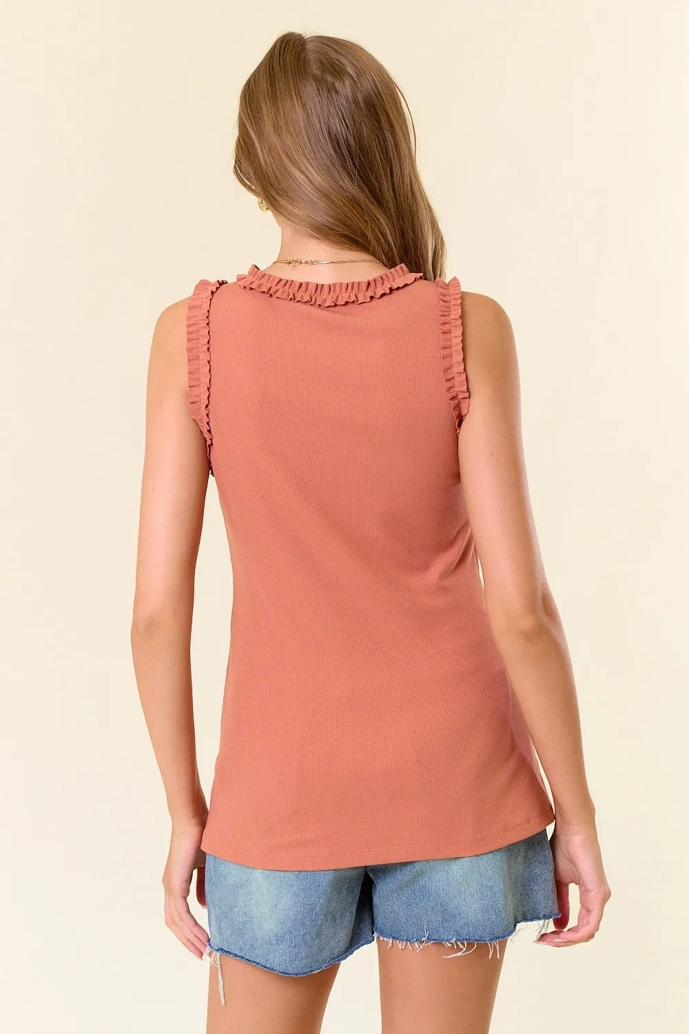 Peach Rib Knit Ruffle Trim Sleeveless Top sold by Pinkblush product image thumbnail 3