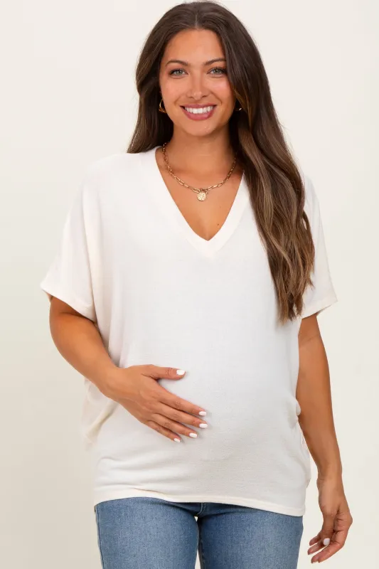 Cream V-Neck Crepe Knit Maternity Top sold by Pinkblush