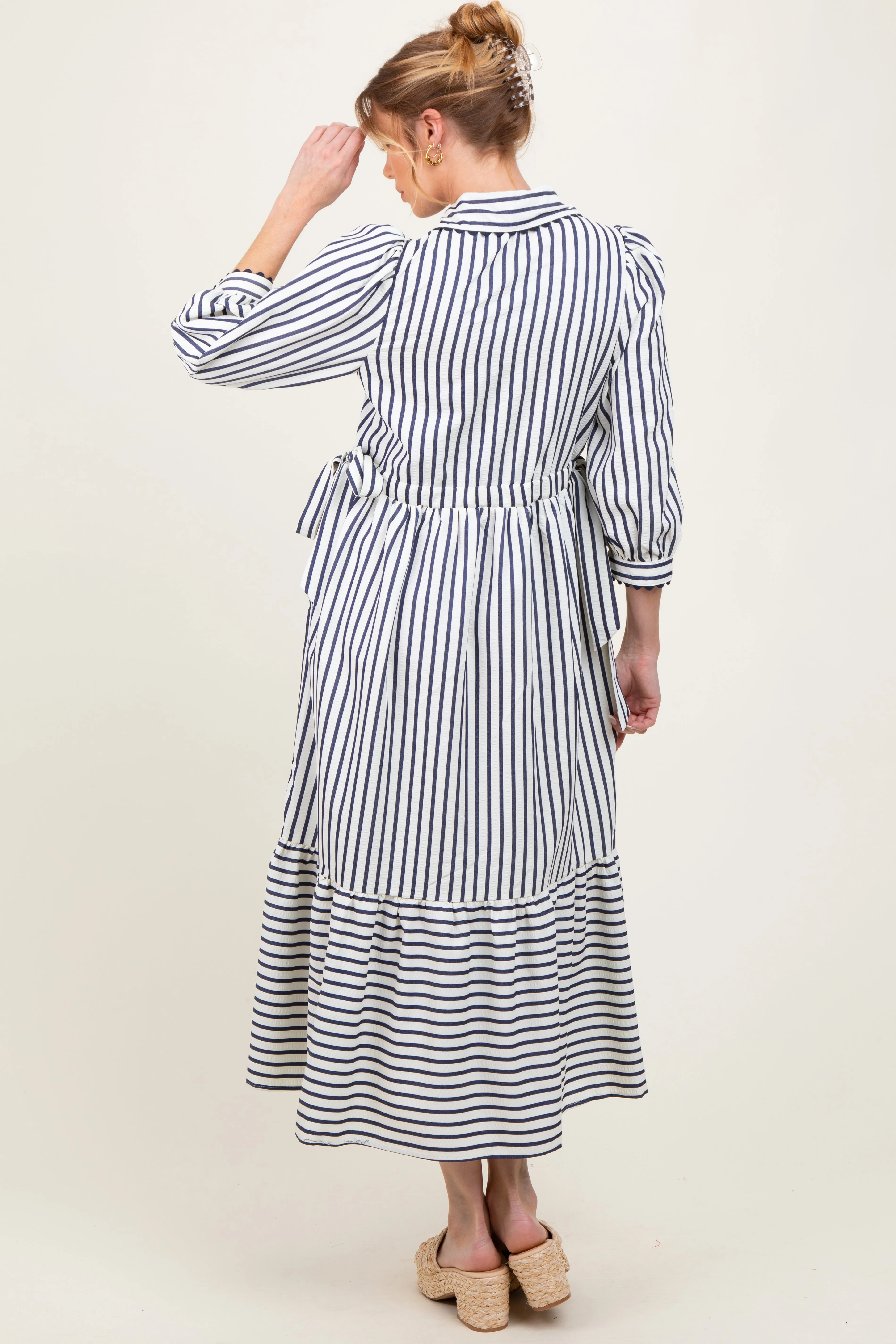 Navy Striped Collar Maternity Maxi Dress sold by Pinkblush product image thumbnail 3