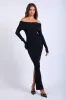 Black Ribbed Knit Off Shoulder Side Slit Maternity Sweater Dress sold by Pinkblush